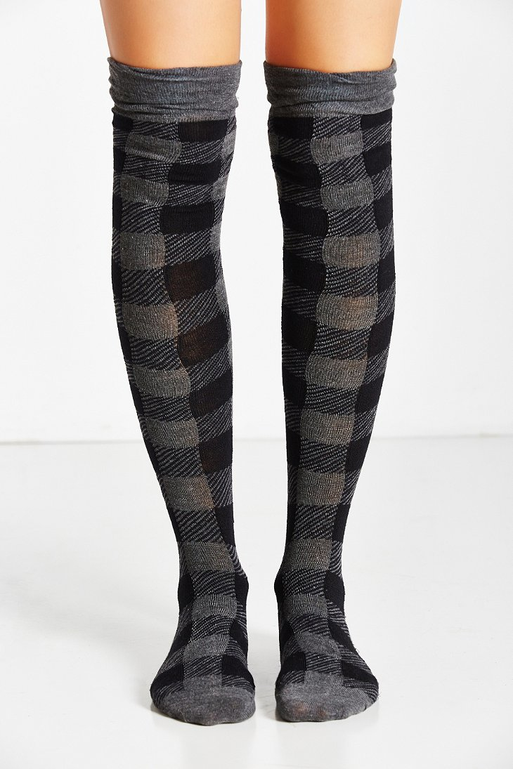 Lyst - Urban Outfitters Buffalo Plaid Over-the-knee Sock in Black