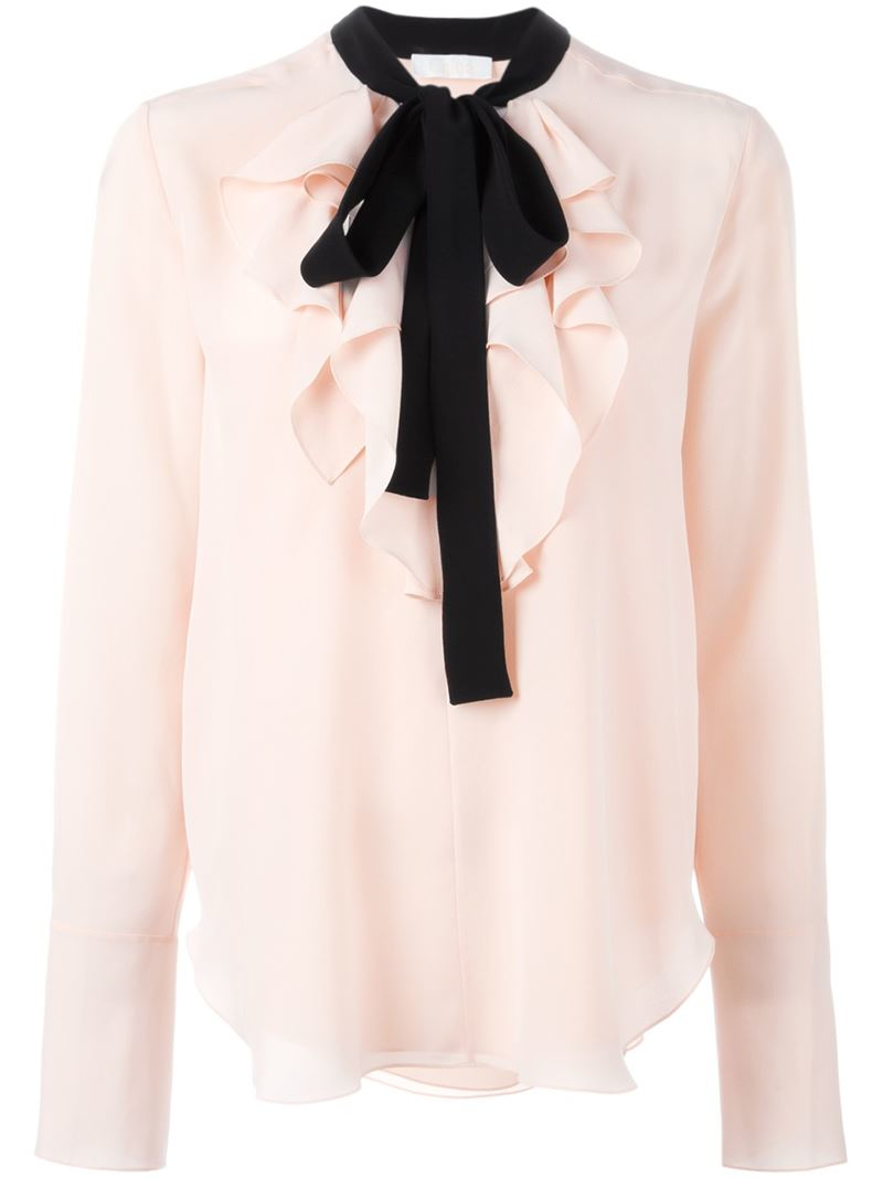 Lyst Chloé Pussy Bow Ruffle Blouse In Pink 4560