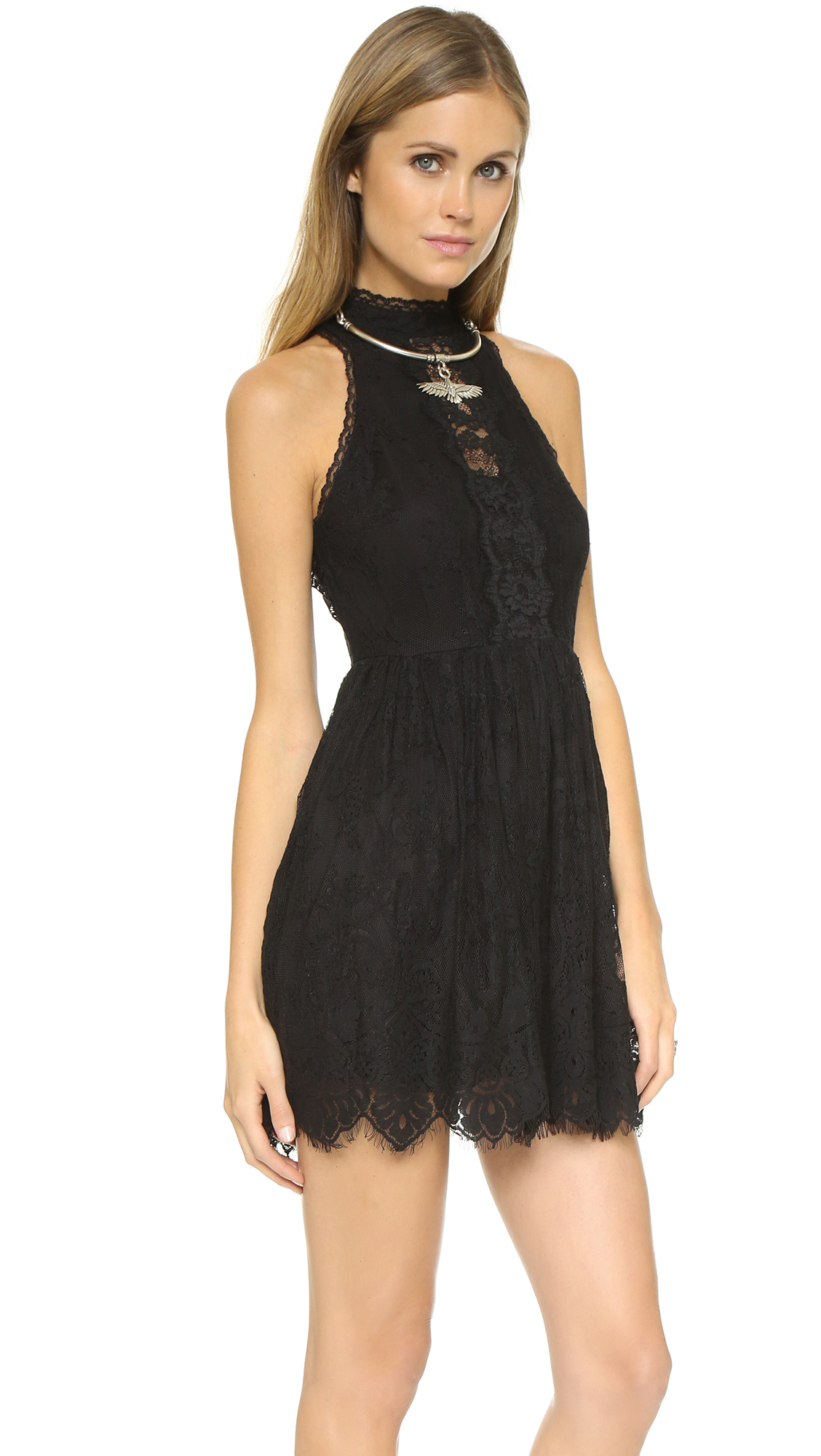 Free people Floral Mesh Lace Dress in Black | Lyst