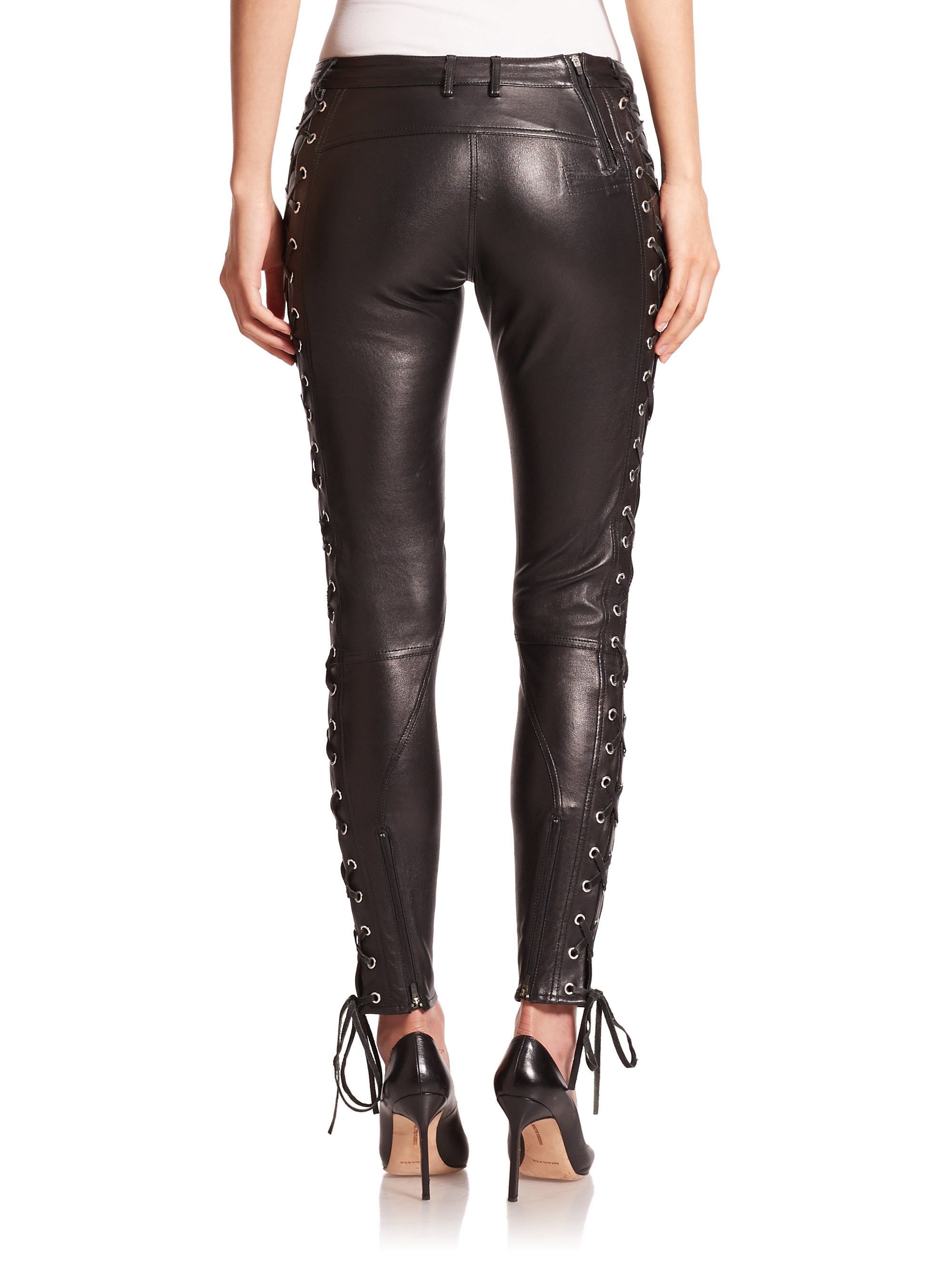 Faith connexion Leather Lace-up Leggings in Black | Lyst