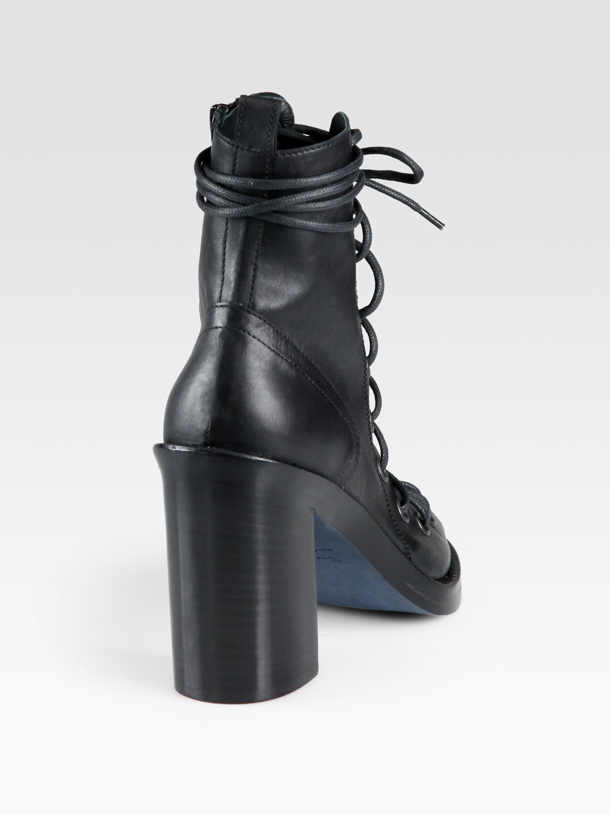 Lyst Ann Demeulemeester Leather OpenFront Ankle Boots in Black