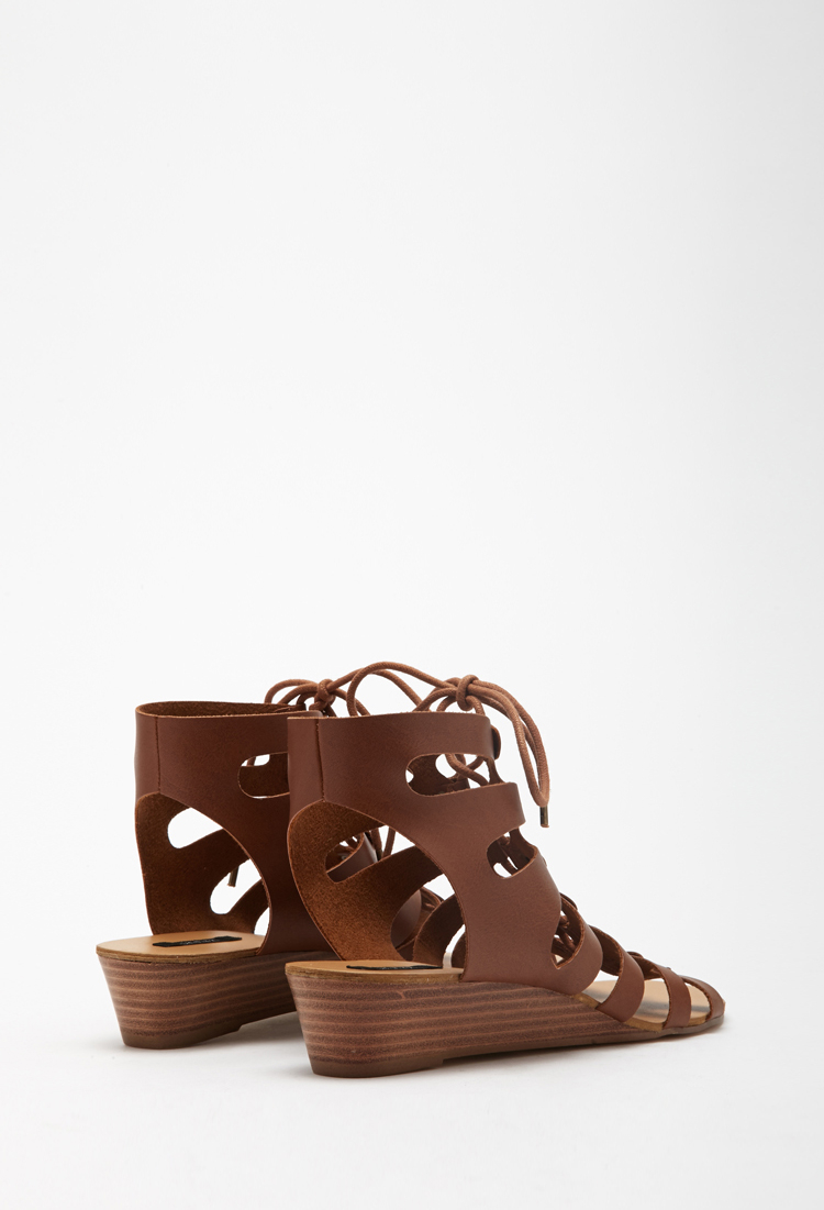 Lyst Forever 21 Laceup Wedge Gladiator Sandals in Brown