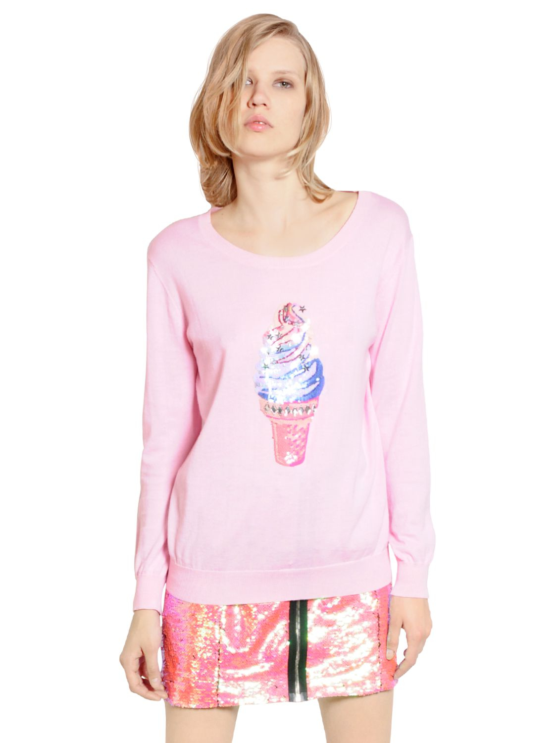 Markus lupfer Sequined Ice Cream Cotton Sweater in Pink | Lyst