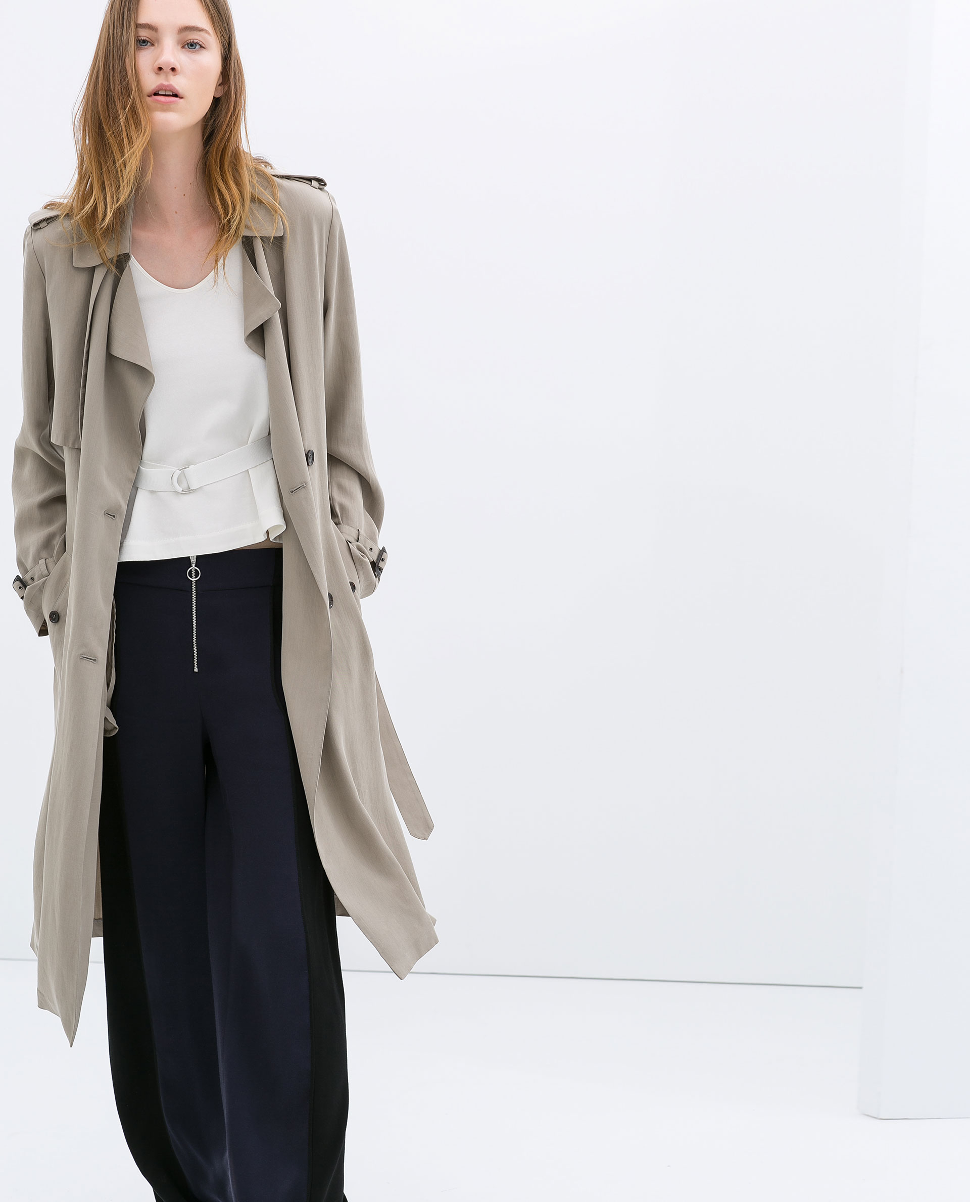 Zara Long Aline Trench Coat in Gray | Lyst