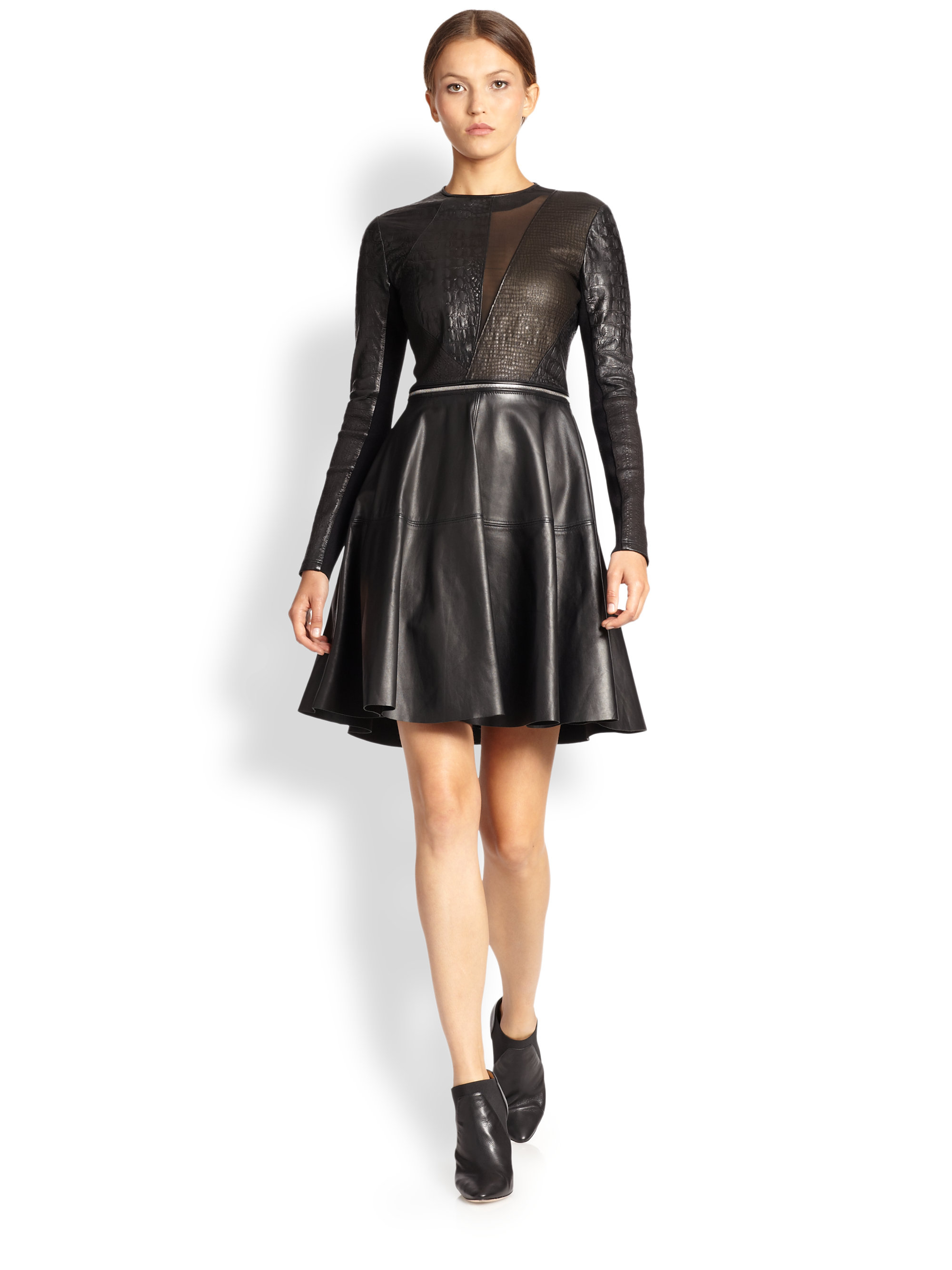 Lyst Yigal Azrouël Leather Patchwork Dress In Black Gallery