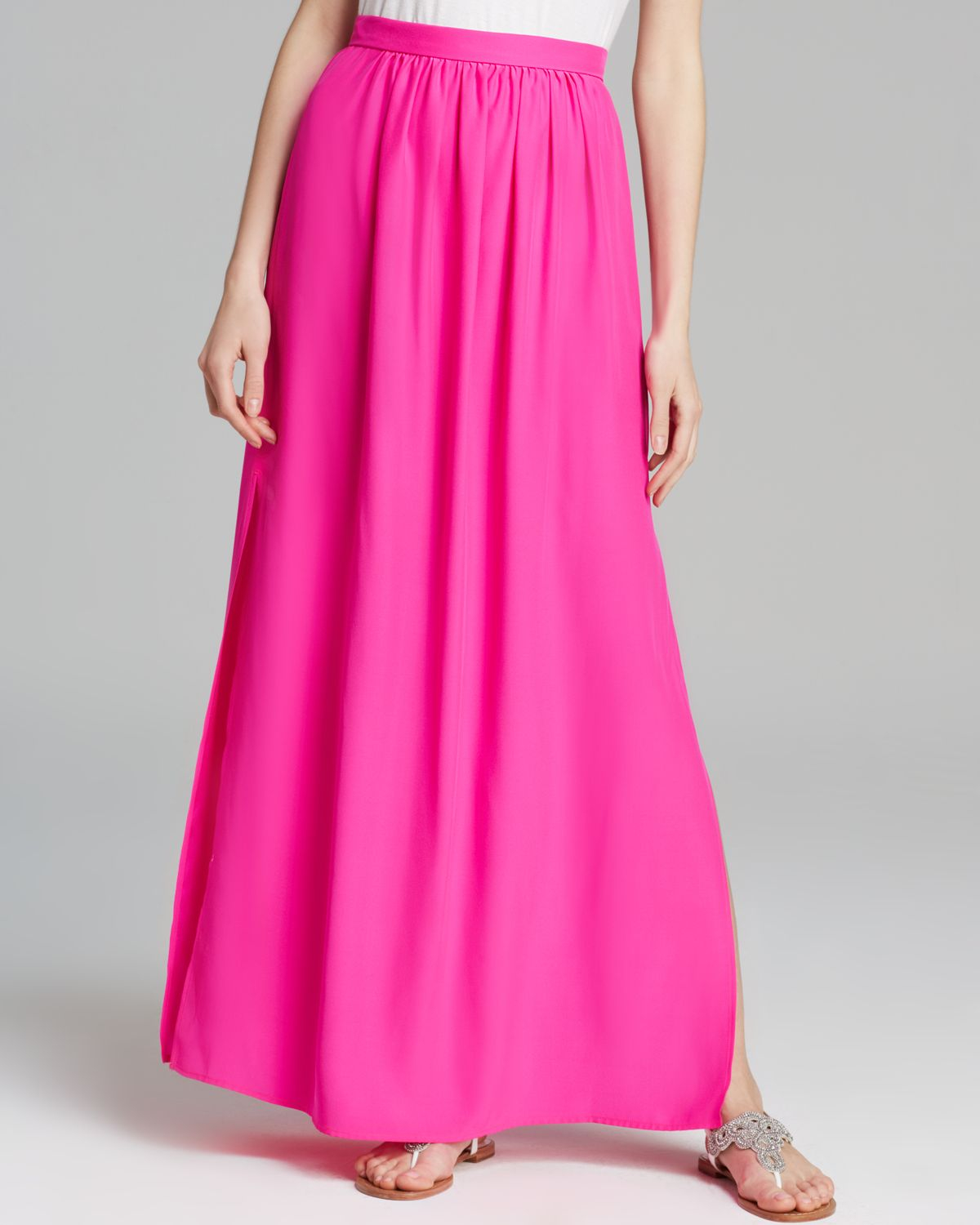 Amanda Uprichard Maxi Skirt Slit Silk in Pink (Hot Pink) | Lyst