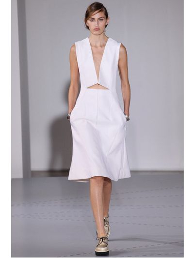 Lyst Jil Sander Structured Shiny Wool Blend Dress In White Gallery