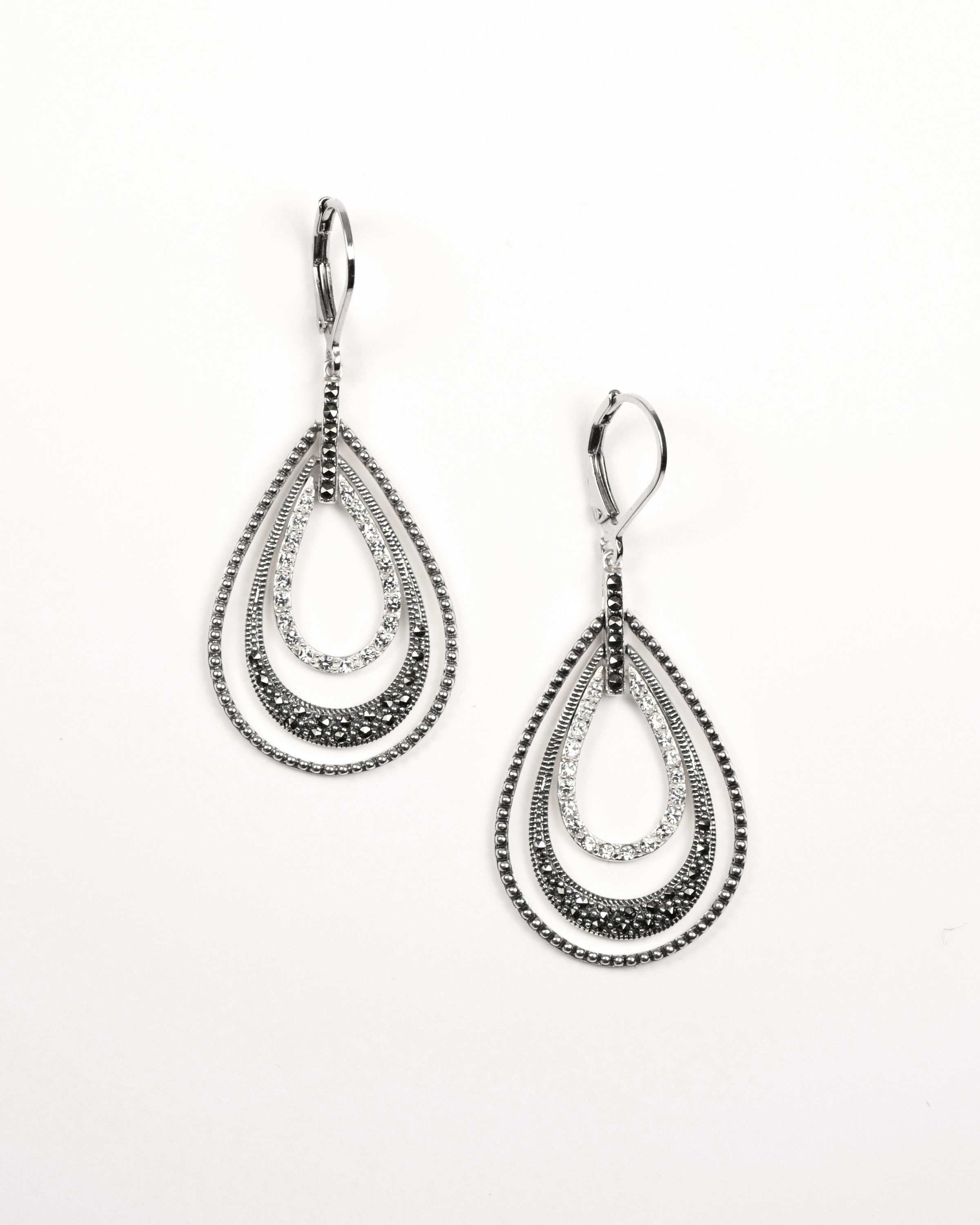 Judith jack Silver Marcasite Teardrop Earrings in Metallic | Lyst