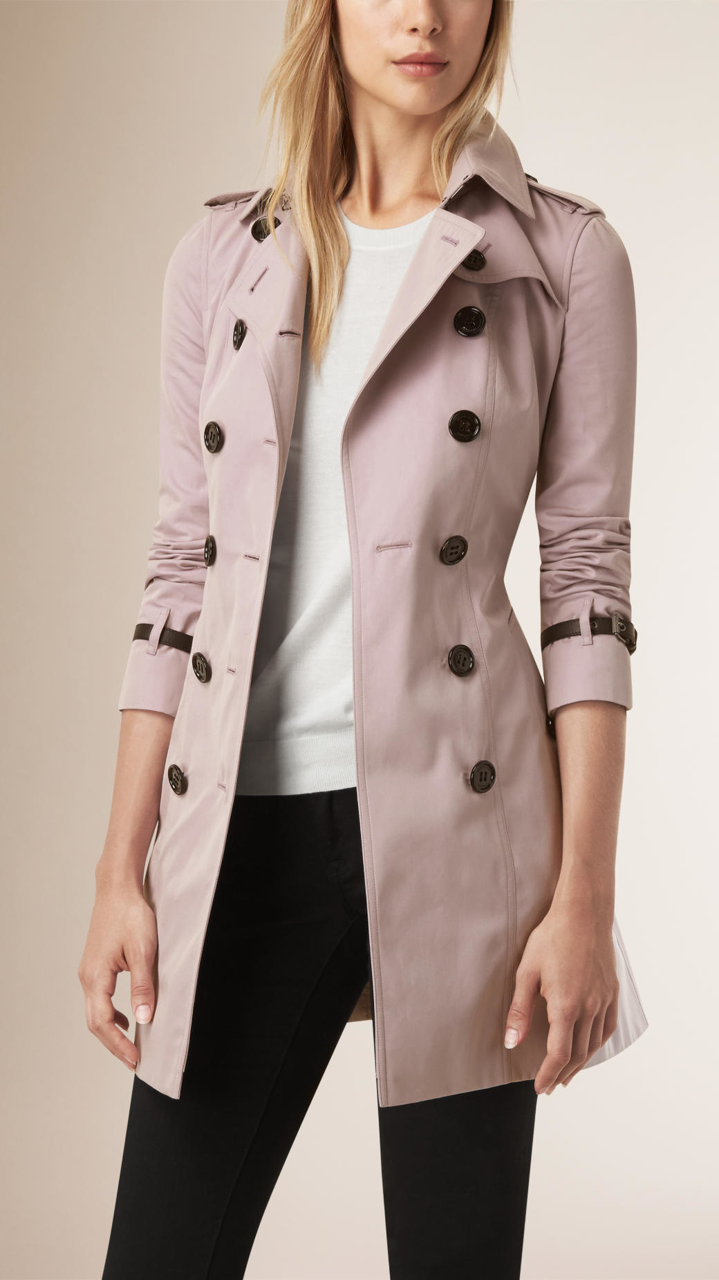 Lyst - Burberry Leather Trim Cotton Gabardine Trench Coat Pale Mauve in ...