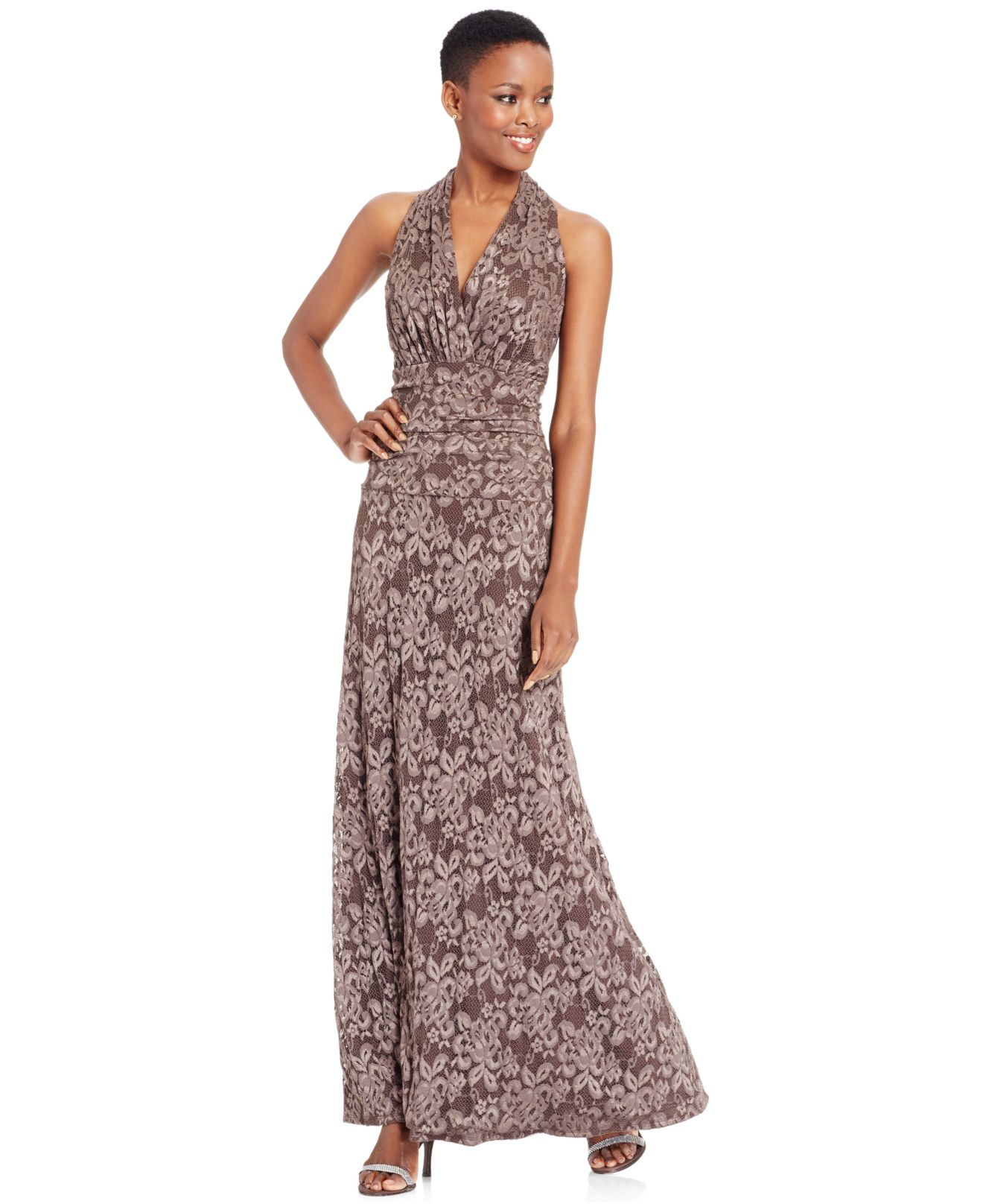 Lyst Nine West Lace Halter Gown in Brown