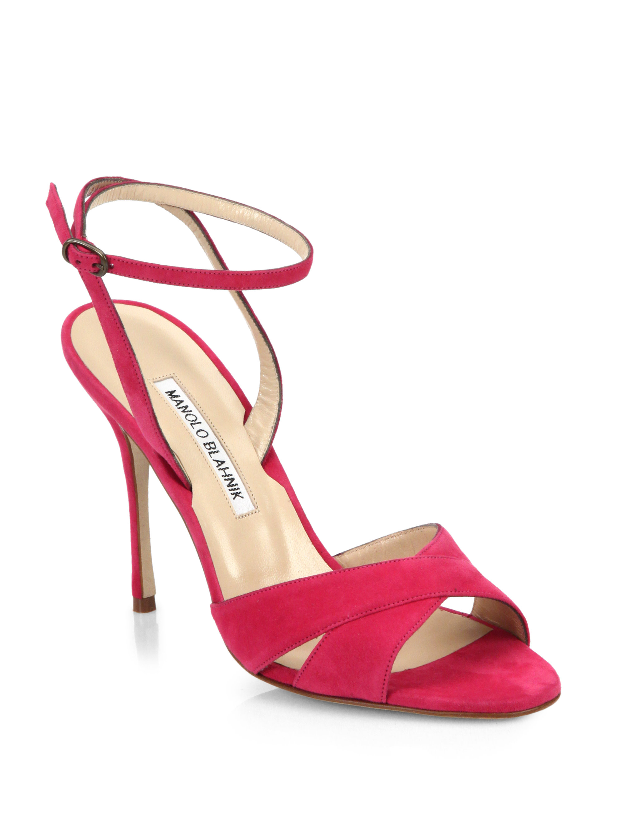 Manolo Blahnik Orlana Suede Ankle-Strap Sandals in Pink (FUSCHIA) | Lyst