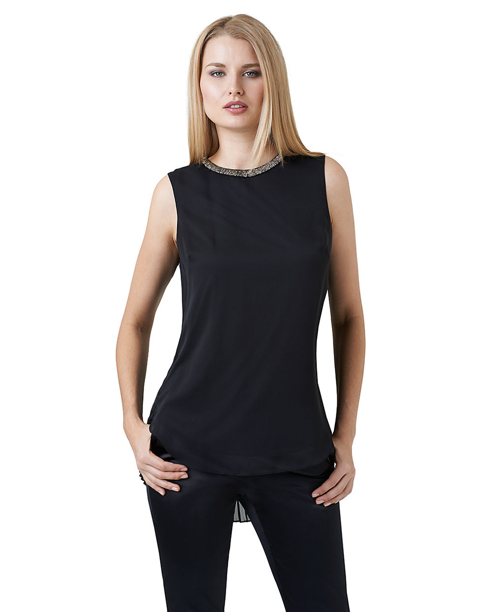 Lyst - Adrianna Papell Sleeveless Pleated Back Blouse in Black