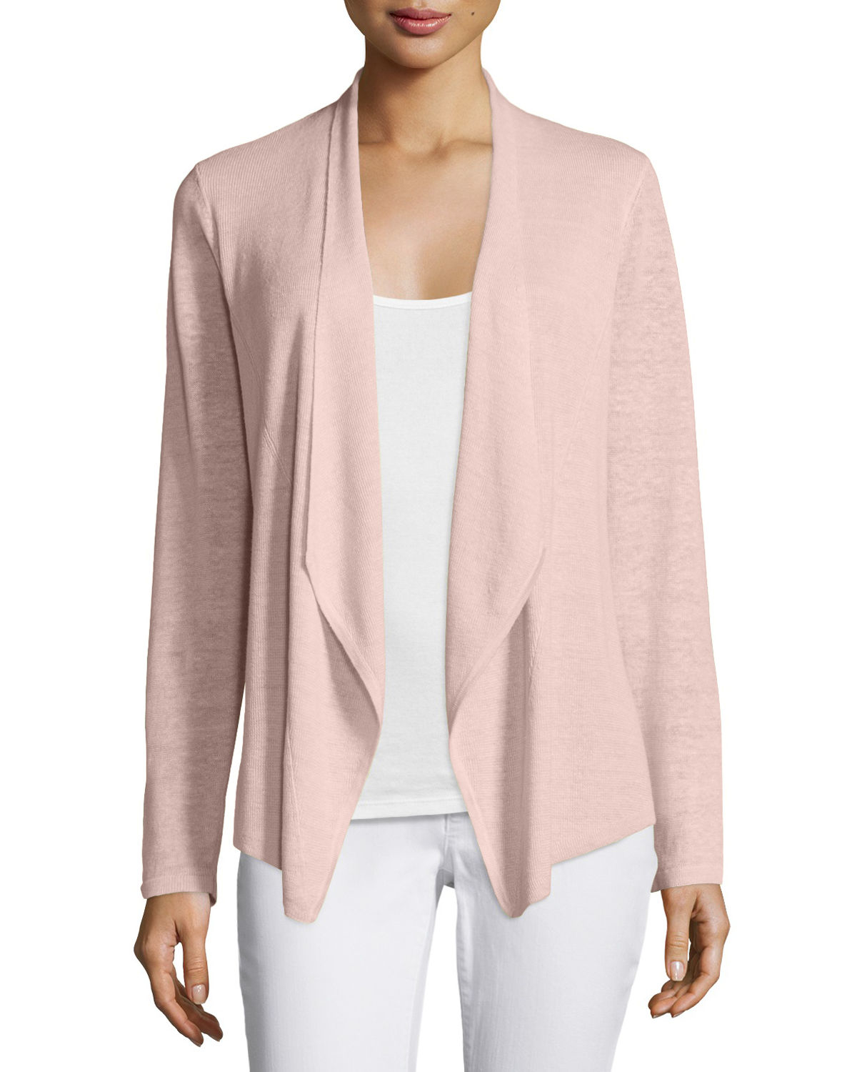 Lyst - Eileen Fisher Lightweight Organic Linen Angled Cardigan in Pink
