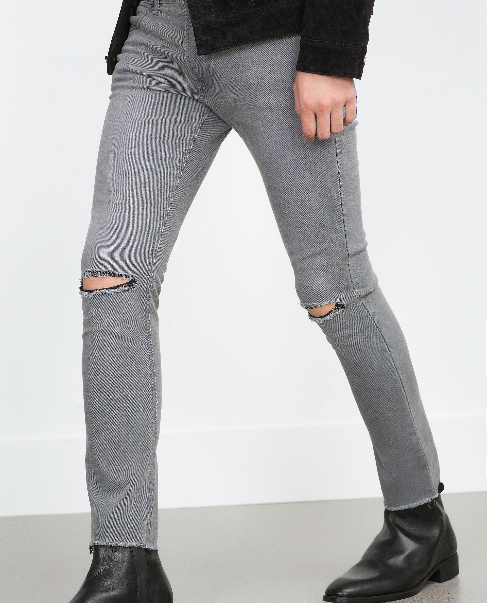 Zara Ripped Denim Trousers In Gray For Men Lyst
