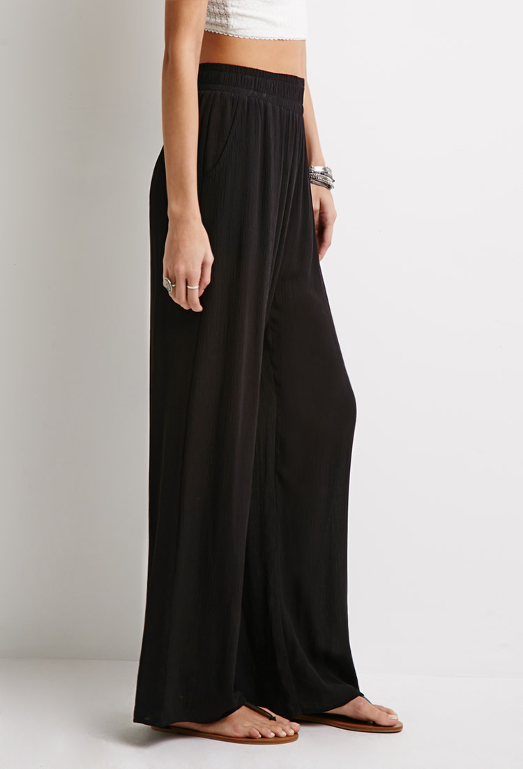 Forever 21 Crinkled Palazzo Pants in Black | Lyst