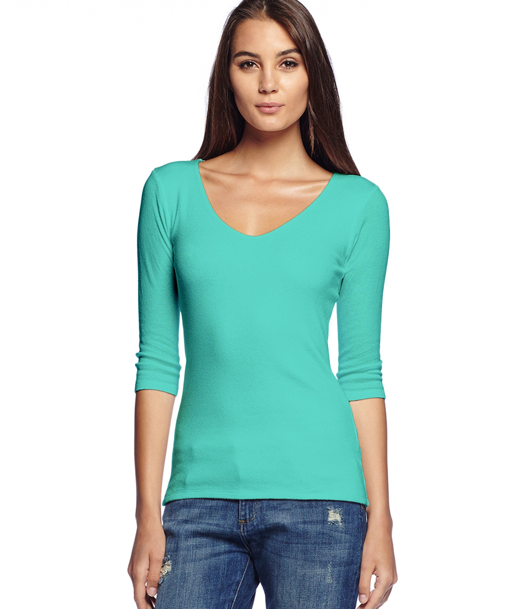Michael stars Shine 3/4 Sleeve Doubled Front V-neck in Teal (ARUBA) | Lyst