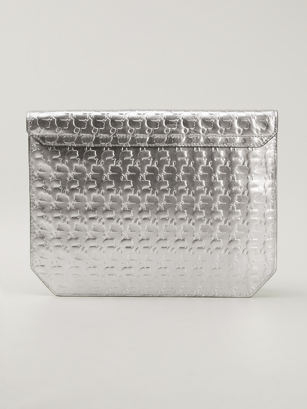 Lyst Karl lagerfeld Logo Embossed Clutch Bag in Metallic