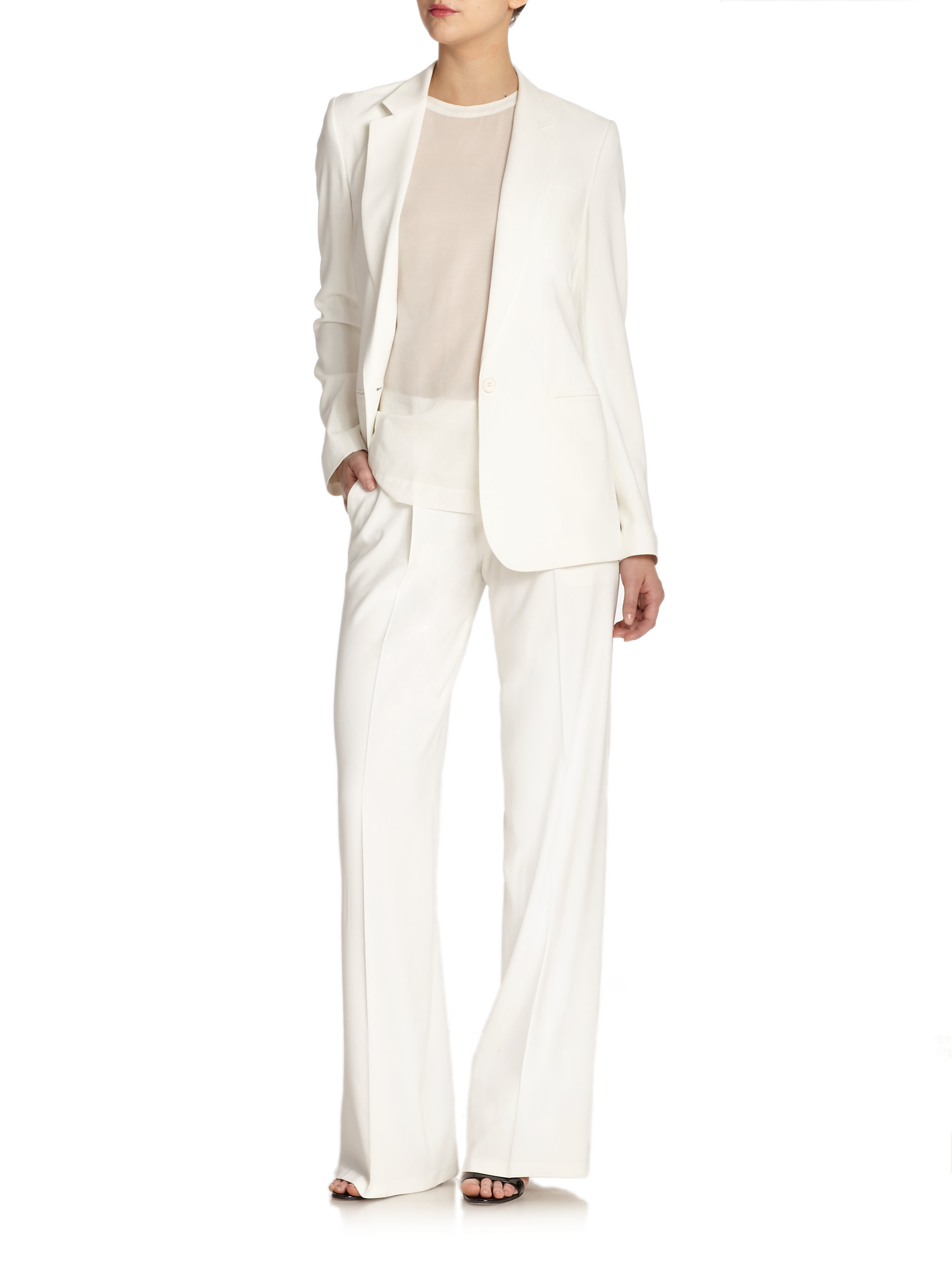 white mesh diamante wide leg pants