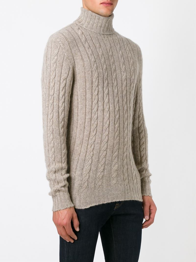 Lyst Isaia Cable Knit Roll Neck Cashmere Sweater In Natural For Men