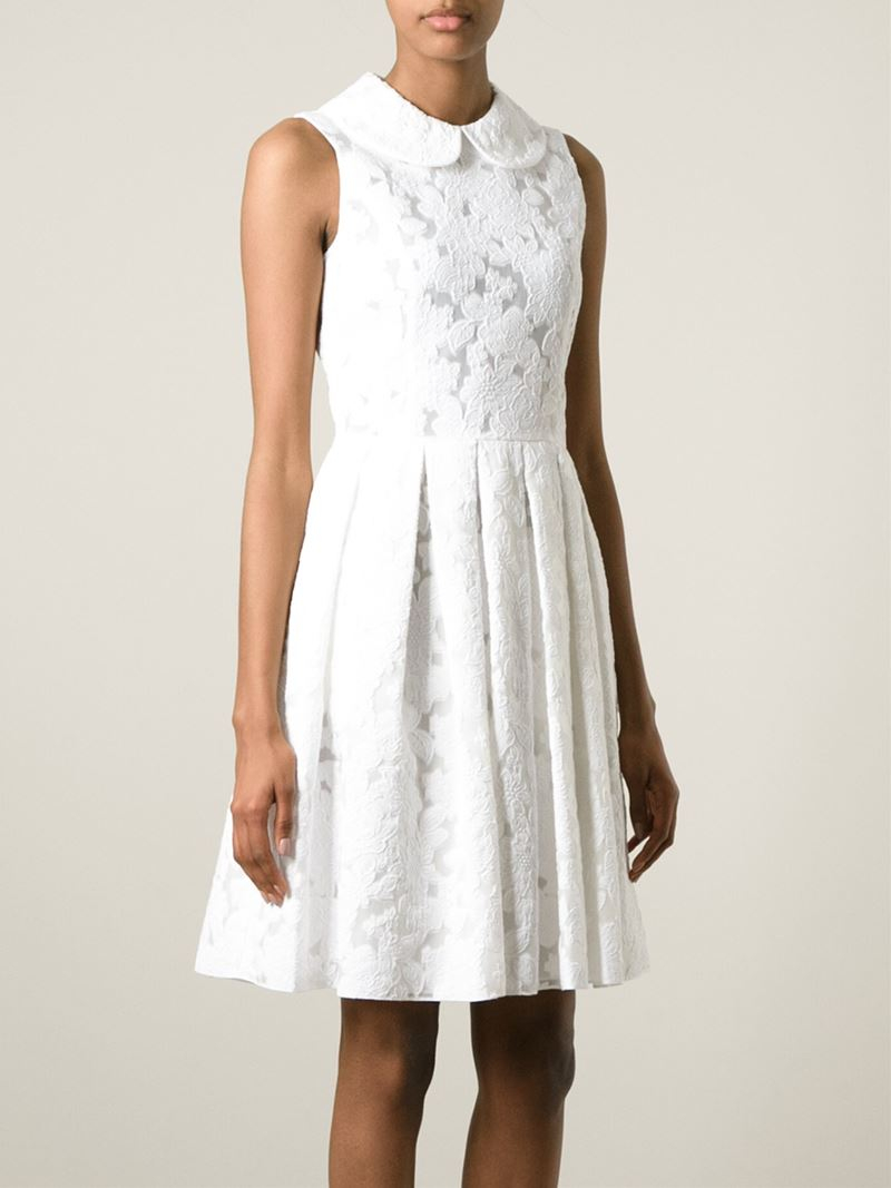 Michael Kors Peter Pan Collar Embroidered Dress in White