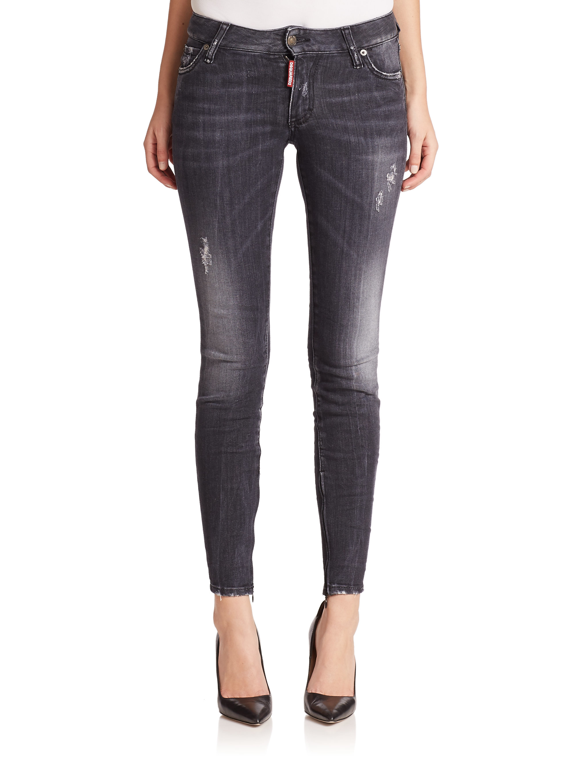Lyst - Dsquared² Twiggy Distressed Skinny Jeans in Black