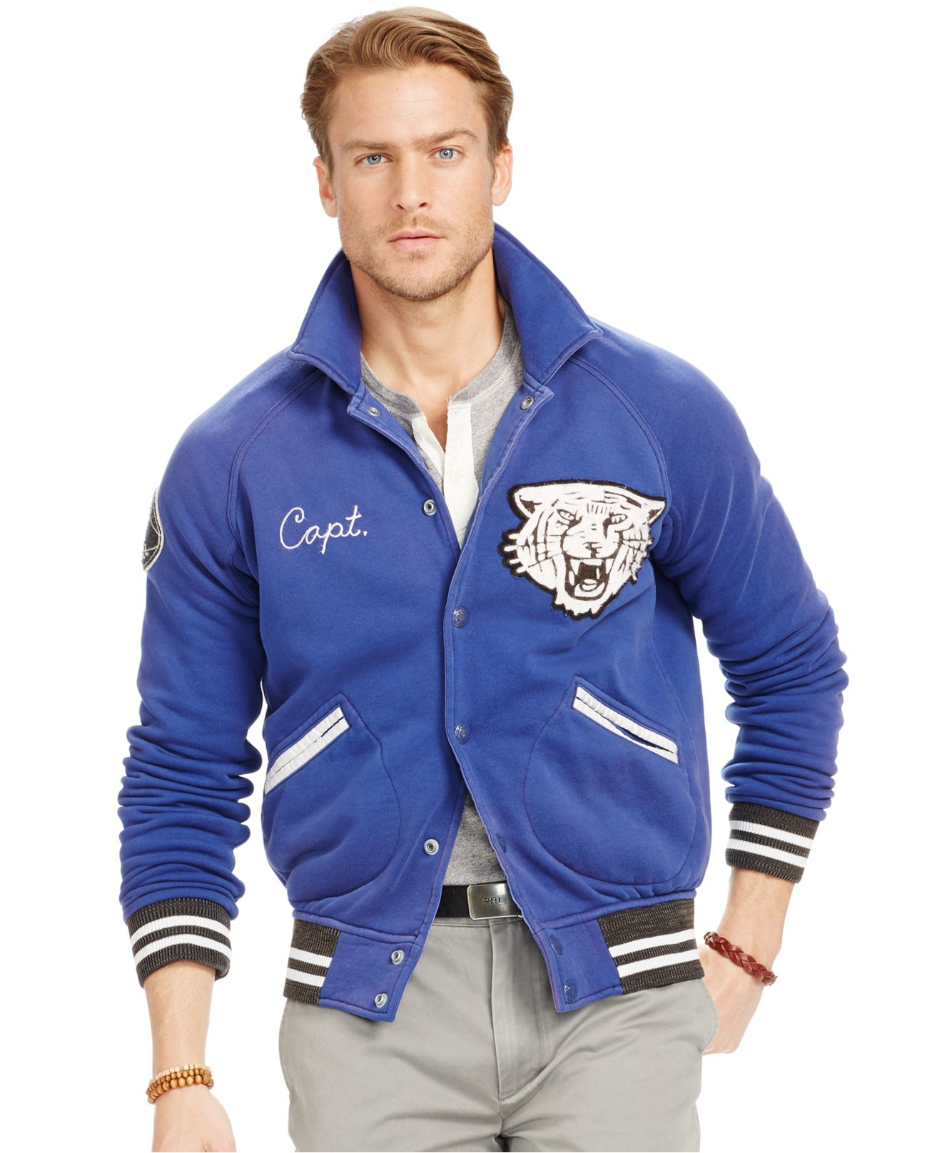 Lyst Polo ralph lauren Fleece Baseball Jacket in Blue for Men