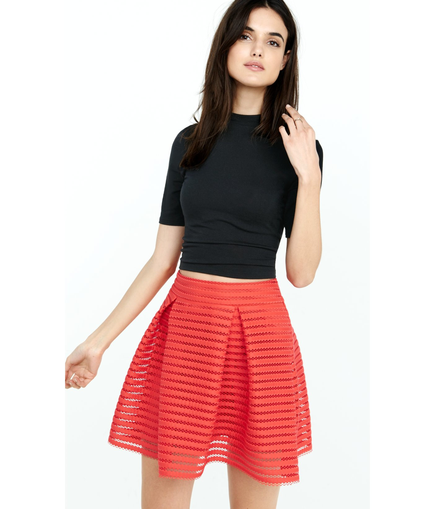 Lyst - Express Red Mesh High Waisted Full Pleated Skirt in Red