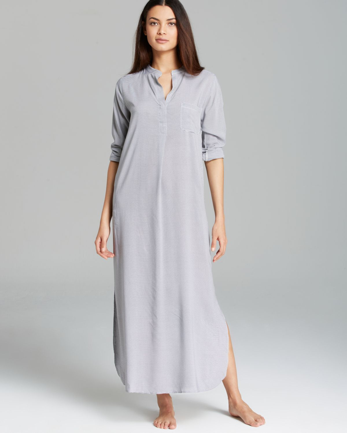 Lyst Dkny Caftan Long Striped In Gray Gallery