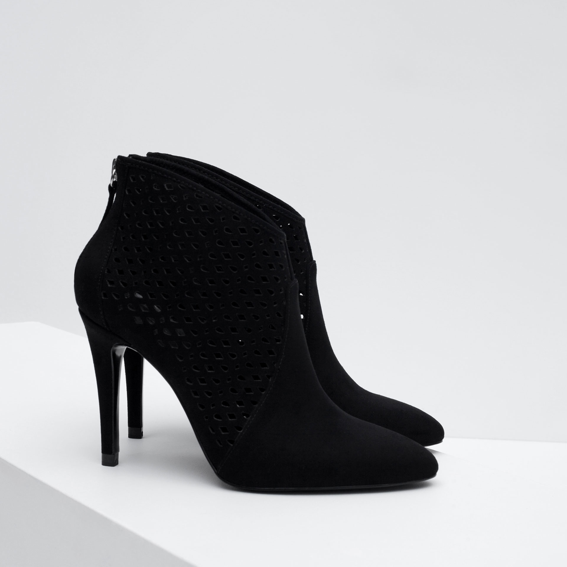 Zara Cut Work High Heel Ankle Boots in Black | Lyst