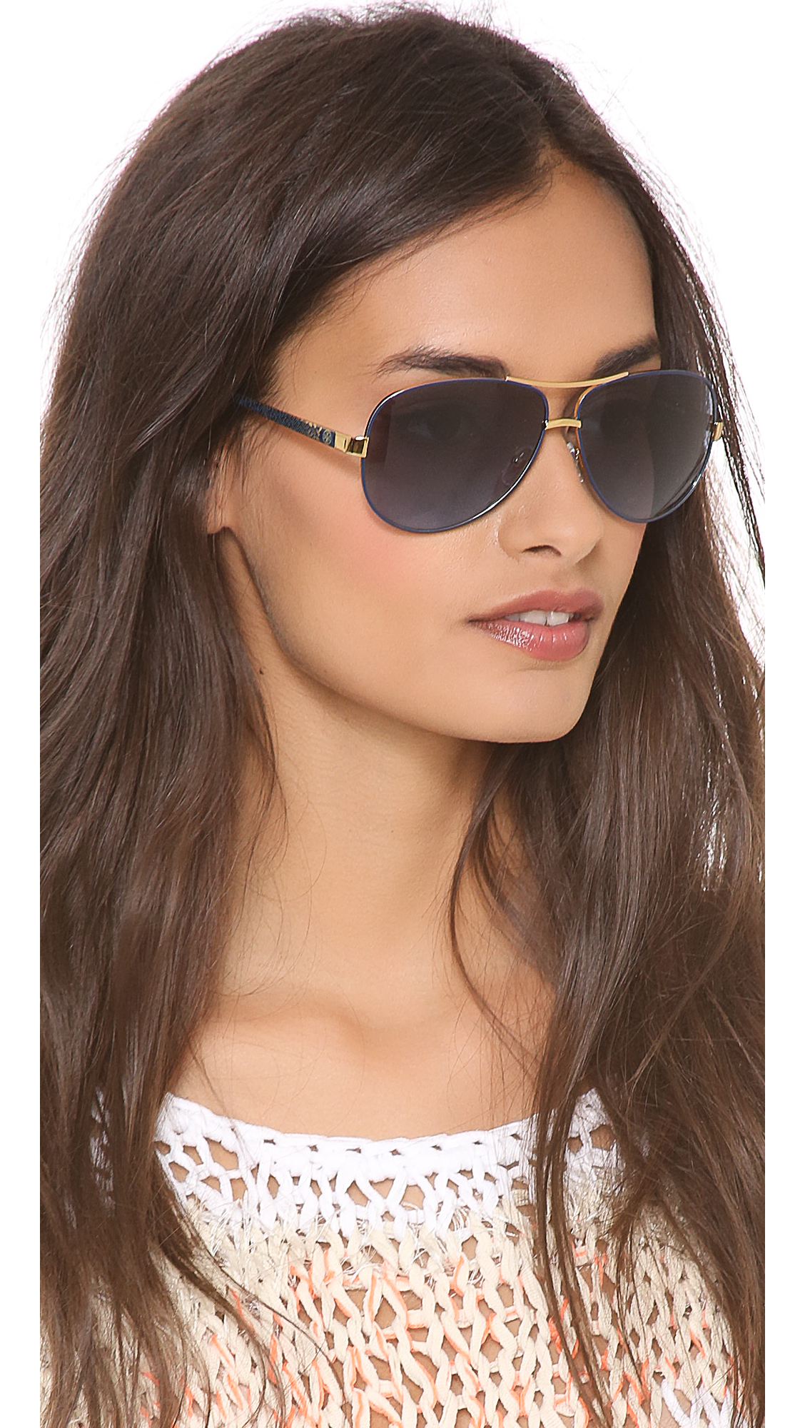 Tory Burch Aviator Sunglasses Ivory Gold Brown Gradient In Metallic   Tory Burch Blue Aviator Sunglasses Product 1 18002630 3 984163765 Normal 