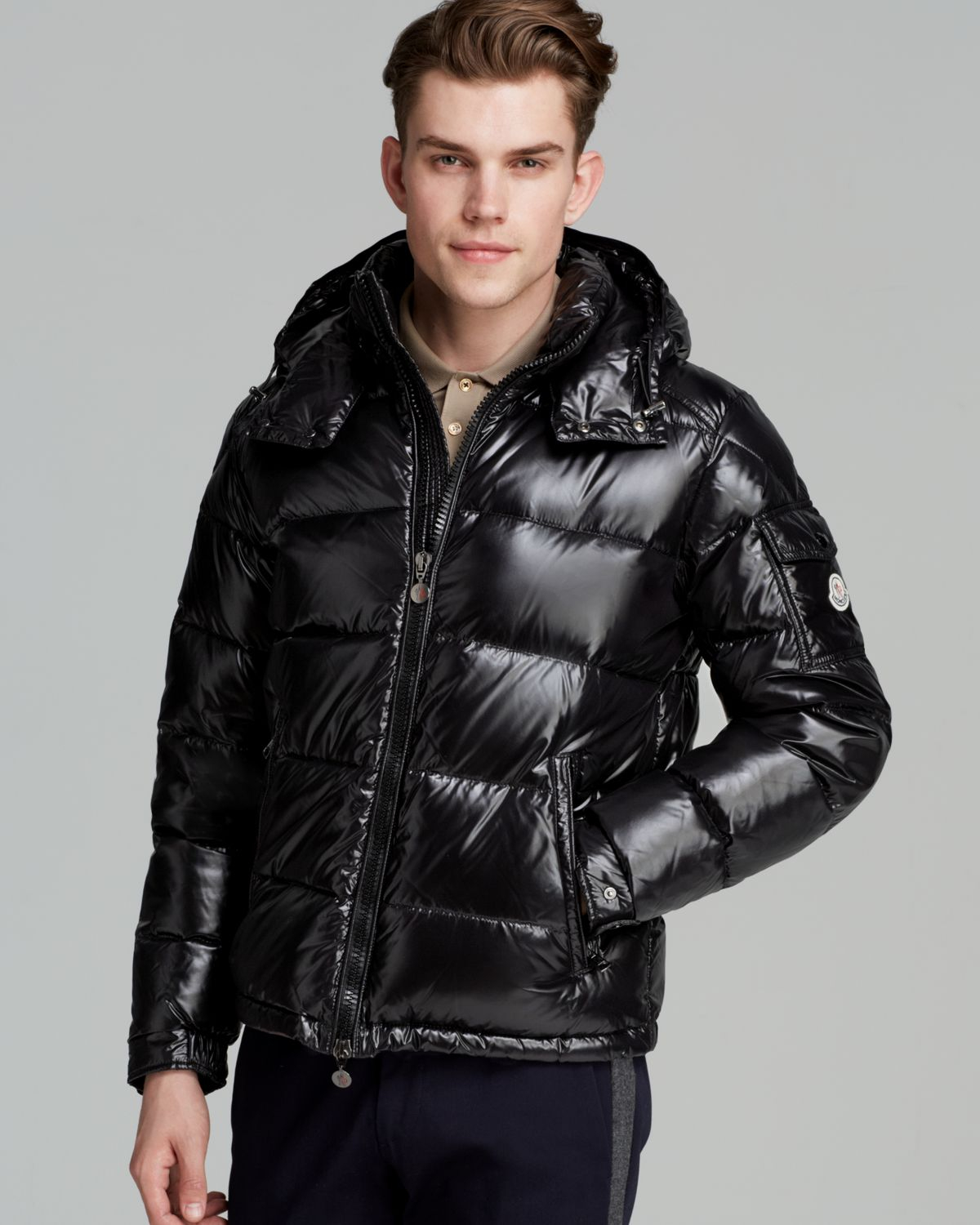 Moncler Maya Glossy Hooded Down Jacket in Black for Men | Lyst