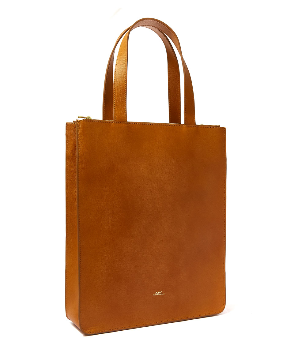 Lyst A P C Camel Leather Tote Bag In Orange Gallery