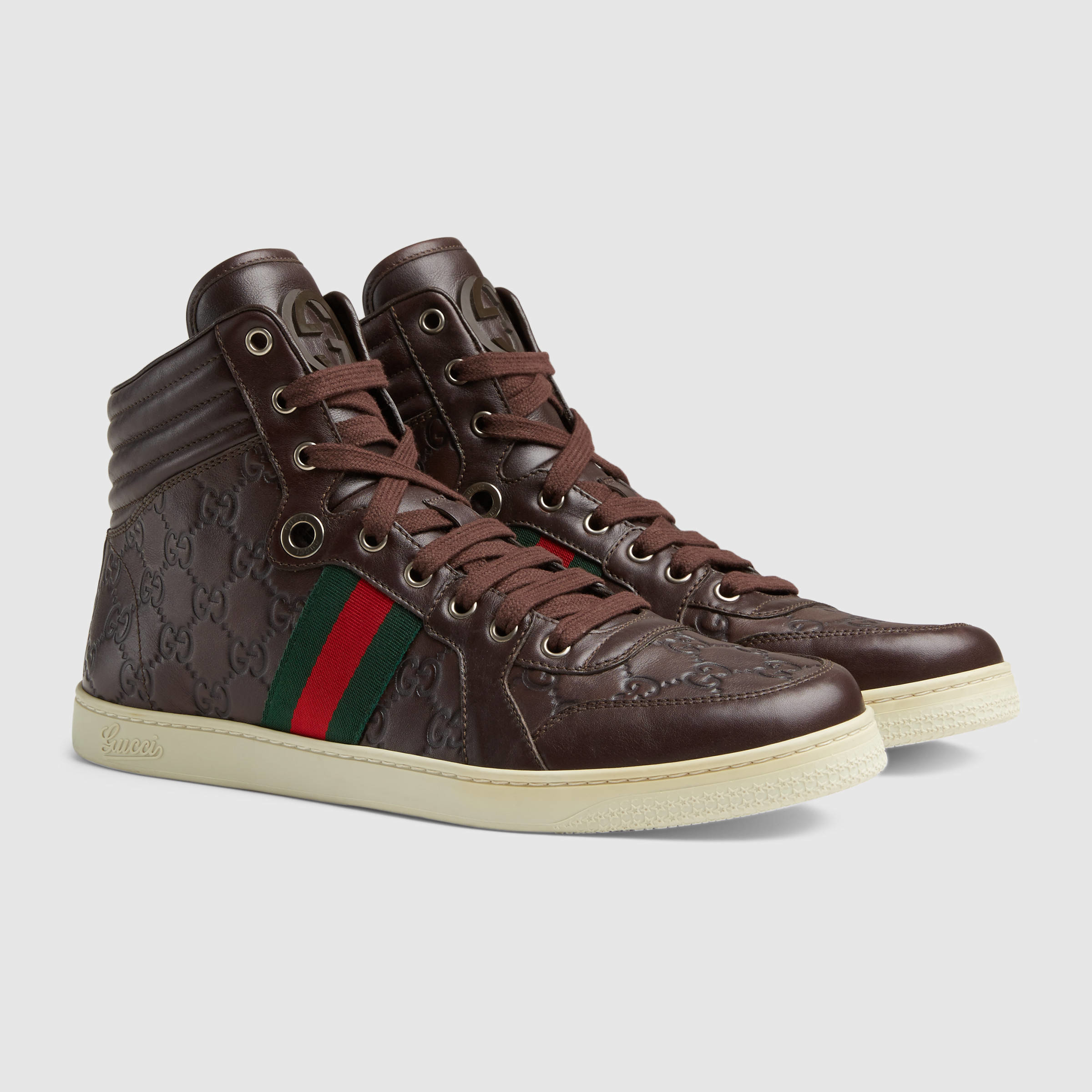 Gucci Ssima Leather High-top Sneaker in Brown for Men - Lyst