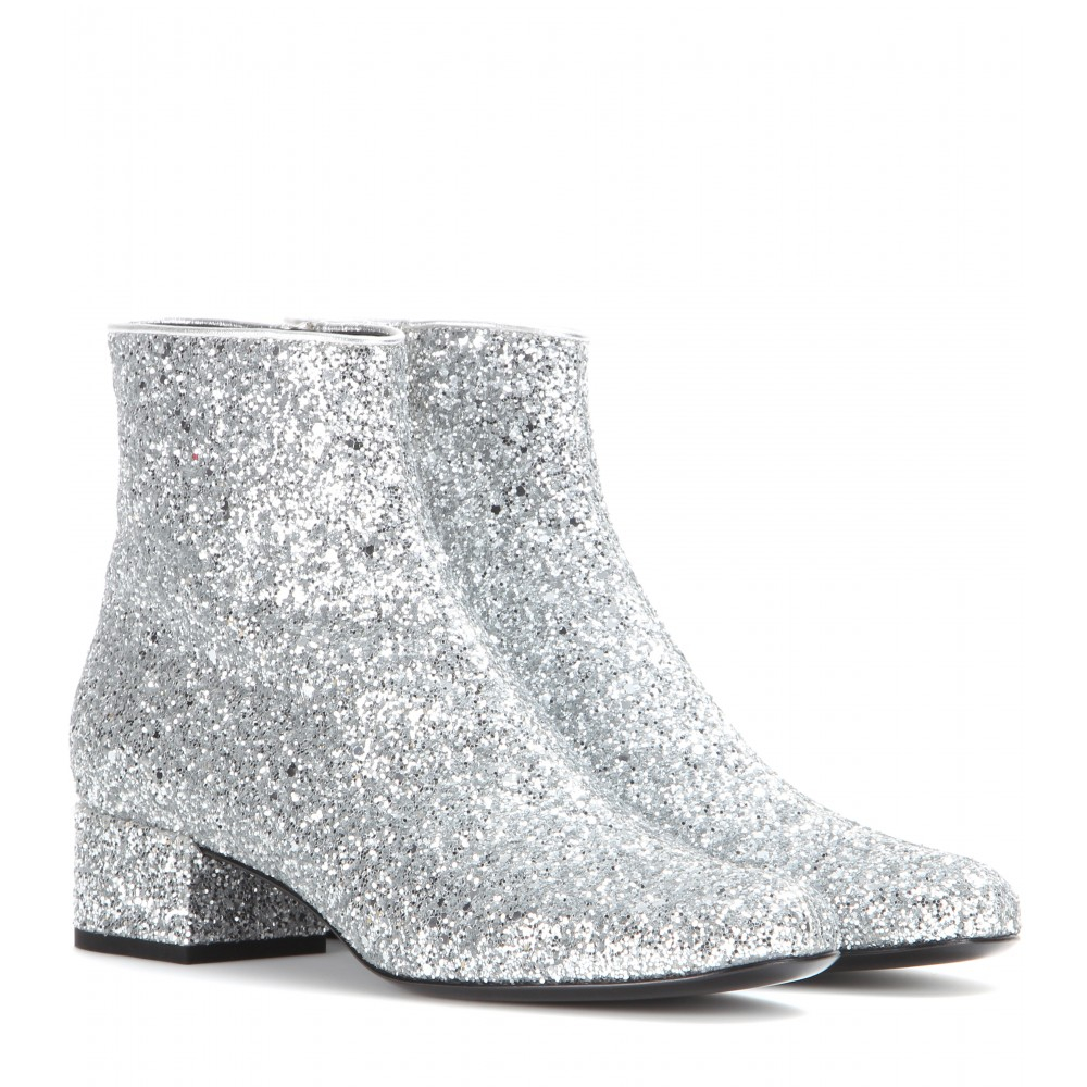 Lyst - Saint Laurent Babies Glitter Ankle Boots in Metallic
