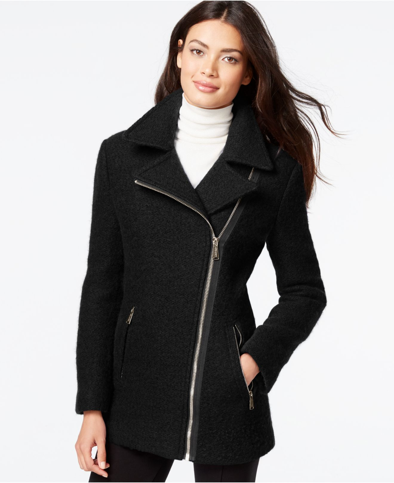 Lyst Calvin Klein Asymmetricalzip Wool Coat in Black