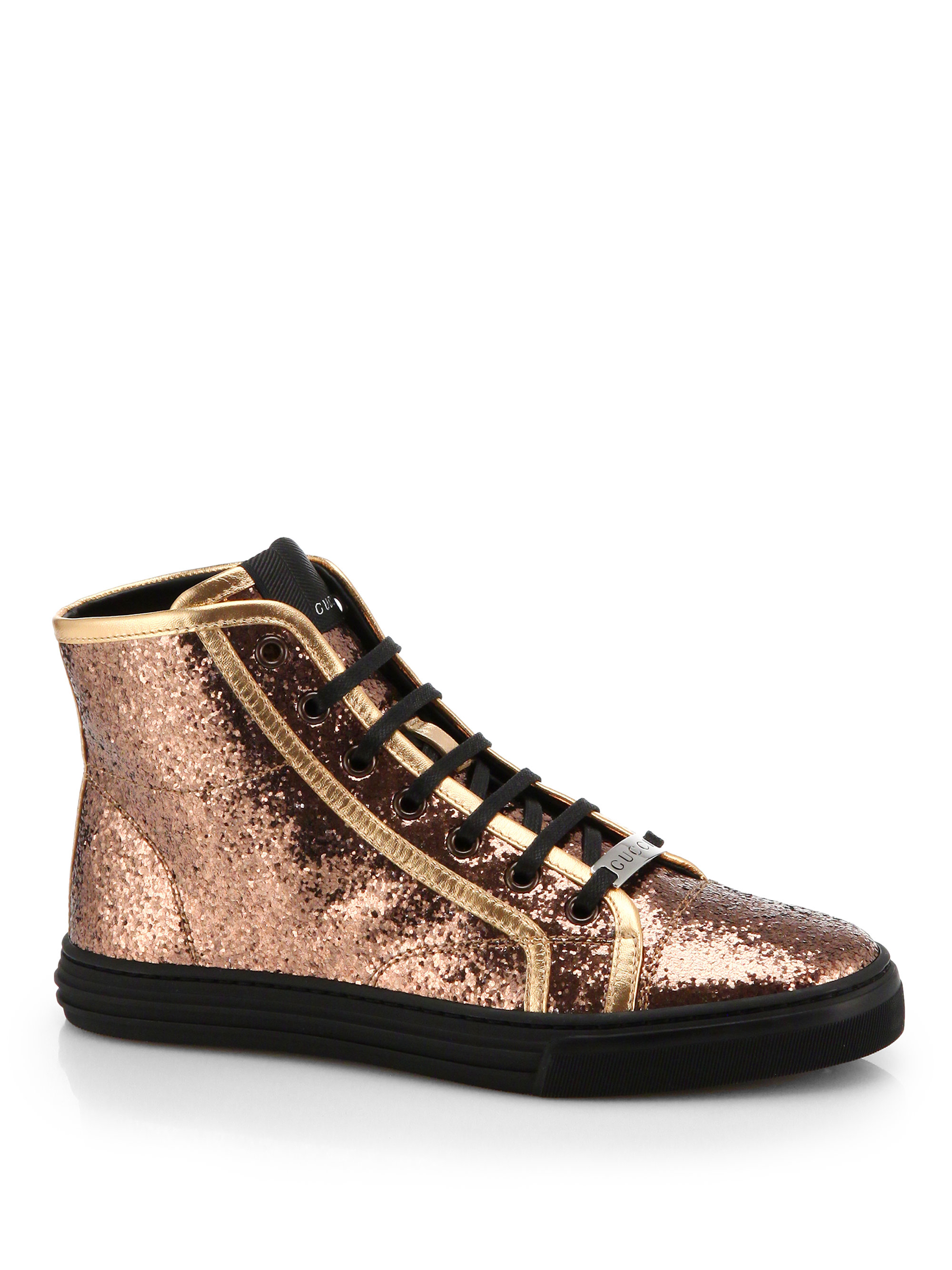 Lyst - Gucci Cali Glitter Hightop Sneakers in Metallic