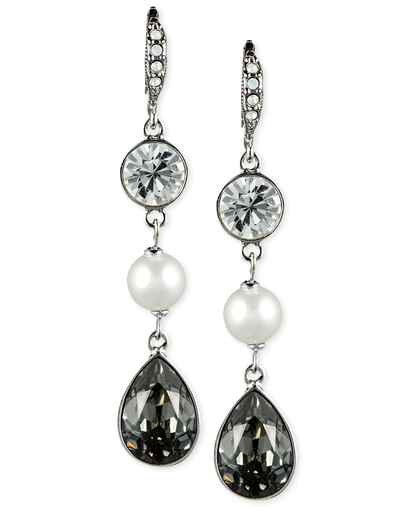 Givenchy Silver Tone White Imitation Pearl and Black Crystal Linear