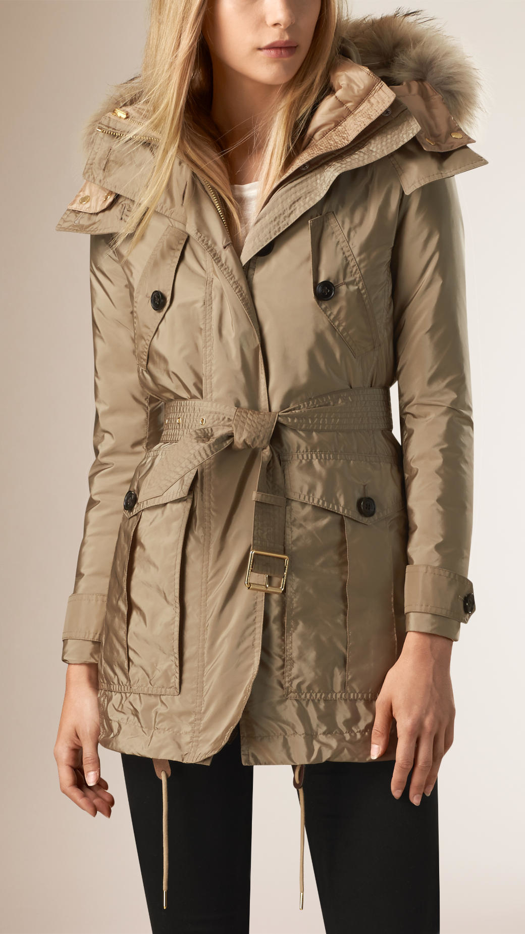 Lyst - Burberry Fur-Hooded Down Parka in Natural