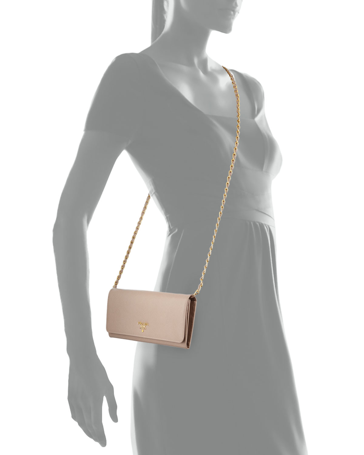 Prada Saffiano-Leather Wallet-On-Chain Bag in Beige | Lyst  