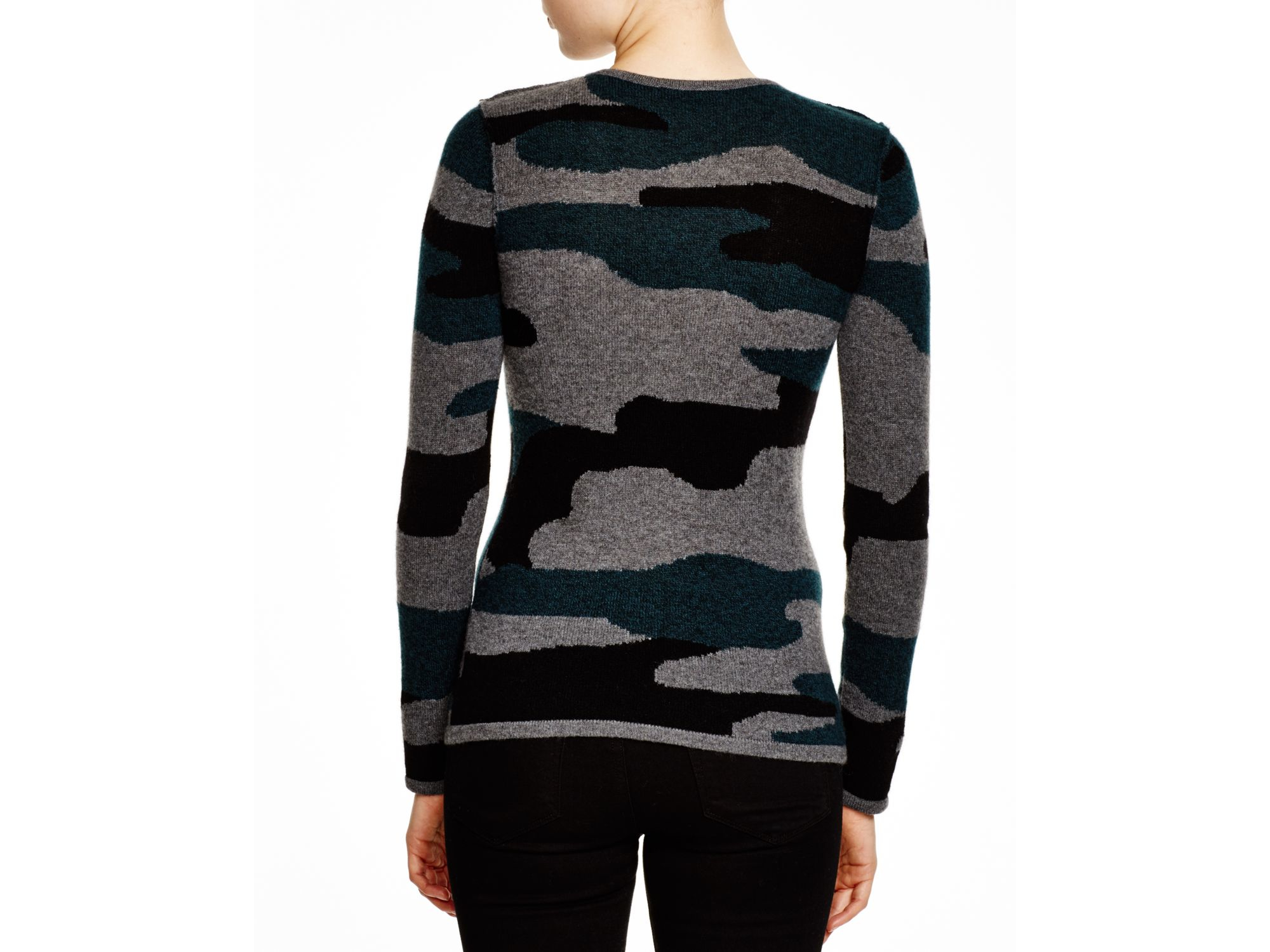 Aqua Cashmere Camo Crewneck Sweater in Dark Forest/Heather Grey/Black ...