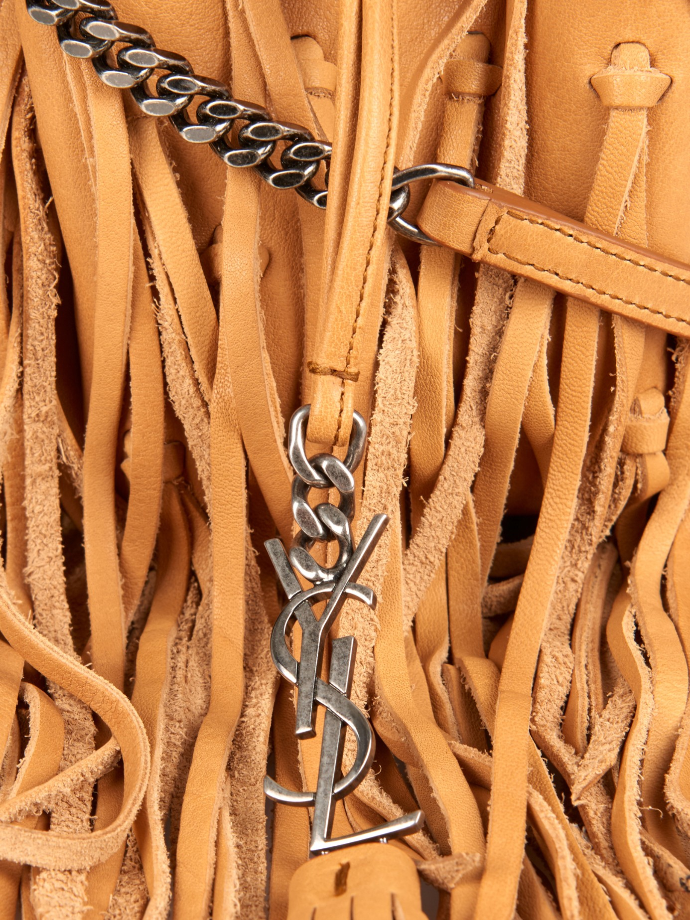 Small Monogram Saint Laurent Fringed Crossbody Bag In Brown Suede, ysl