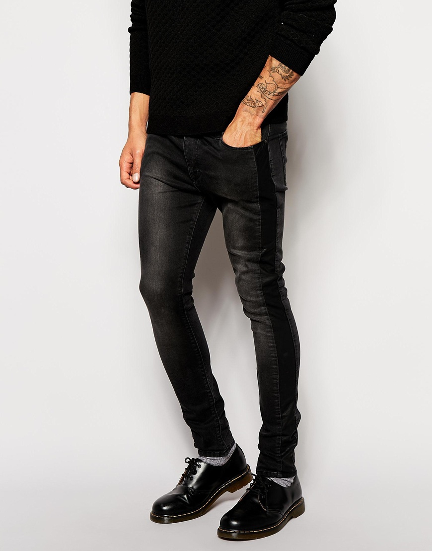 Lyst - Asos Super Skinny Jeans With Leather Look Side Panel in Black ...