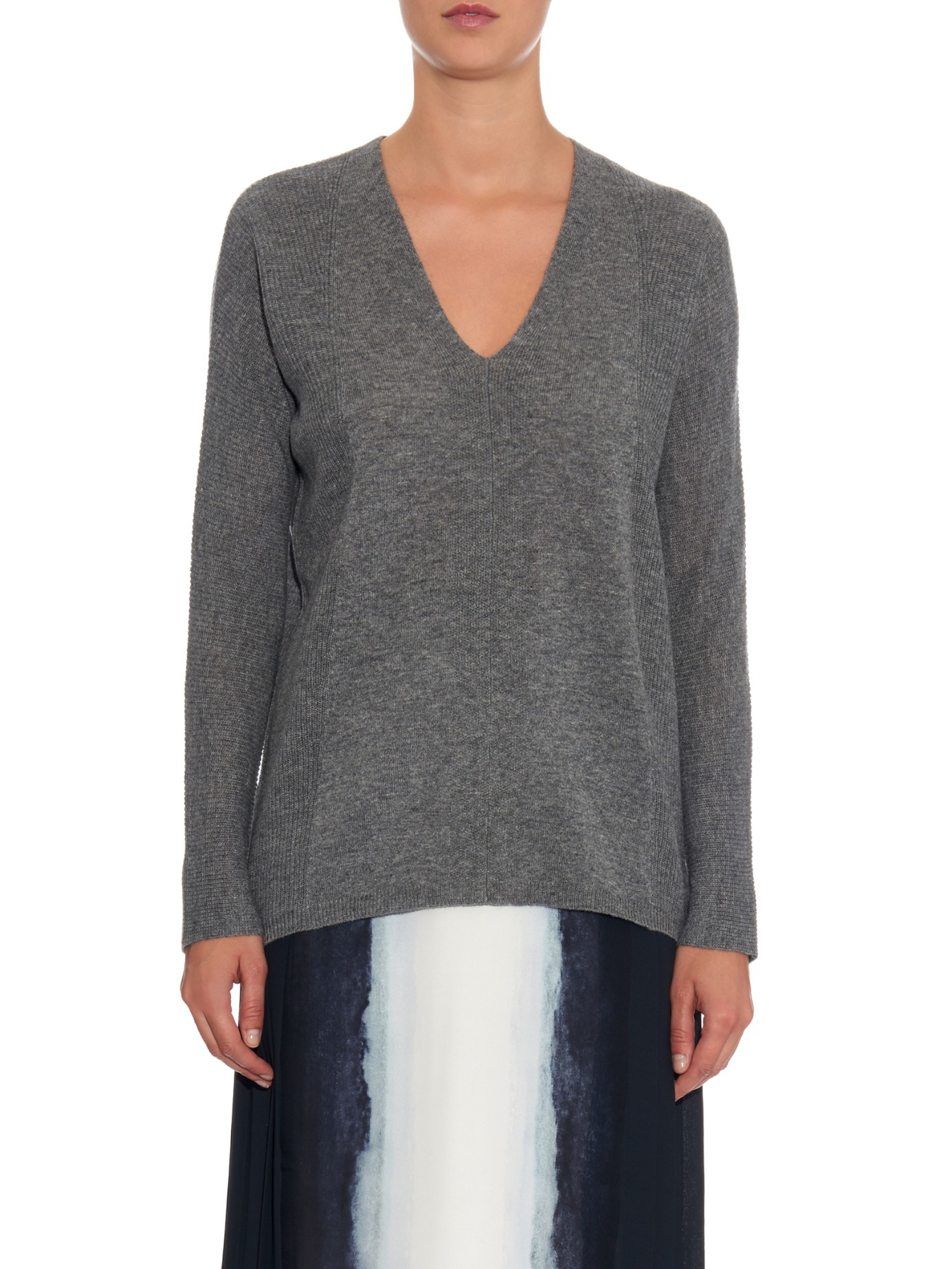Vince V-neck Ribbed-knit Cashmere Sweater in Gray | Lyst