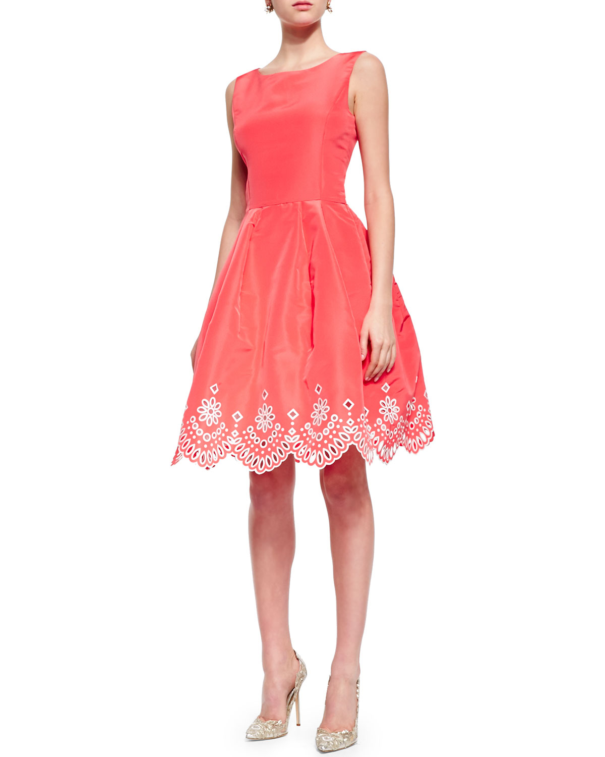 Oscar de la Renta | Orange Oscar By Laser-Cut Eyelet Fit-And-Flare Dress | Lyst