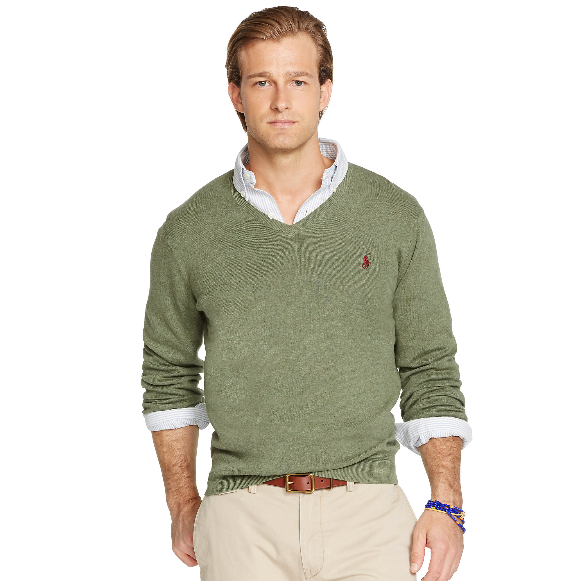 Polo Ralph Lauren Pima Cotton V-Neck Sweater in Green for Men - Lyst