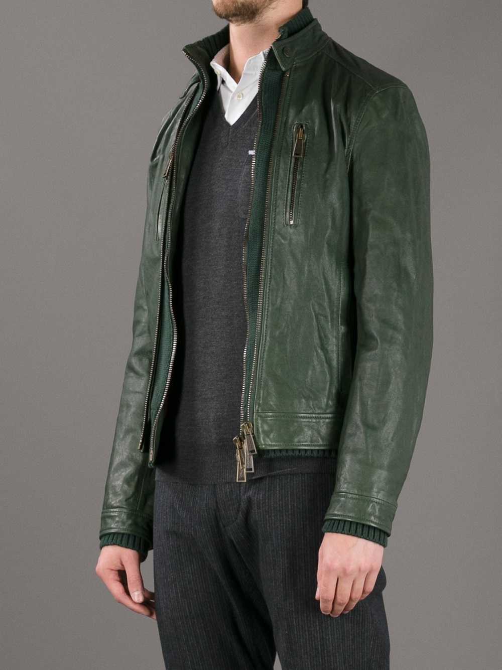 Lyst - Dsquared² Layered Leather Jacket in Green for Men