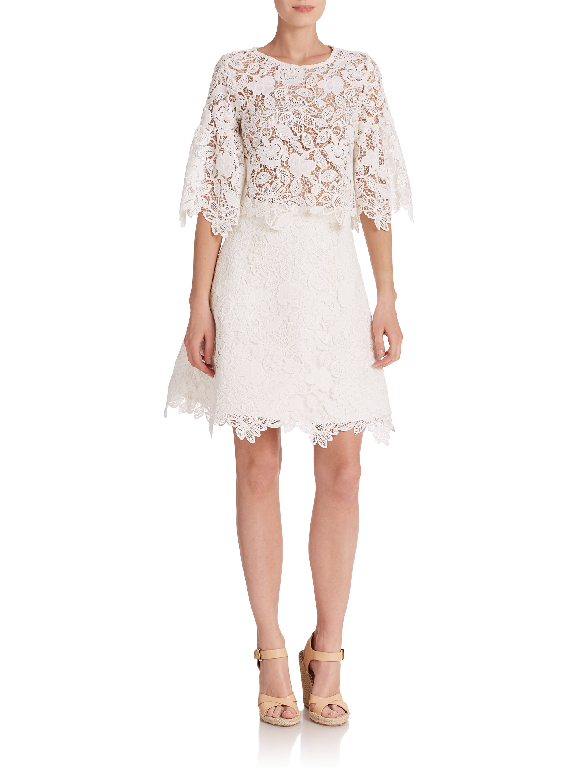 Lyst - Alexis Valery Lace Bell-Sleeve Cropped Top in White