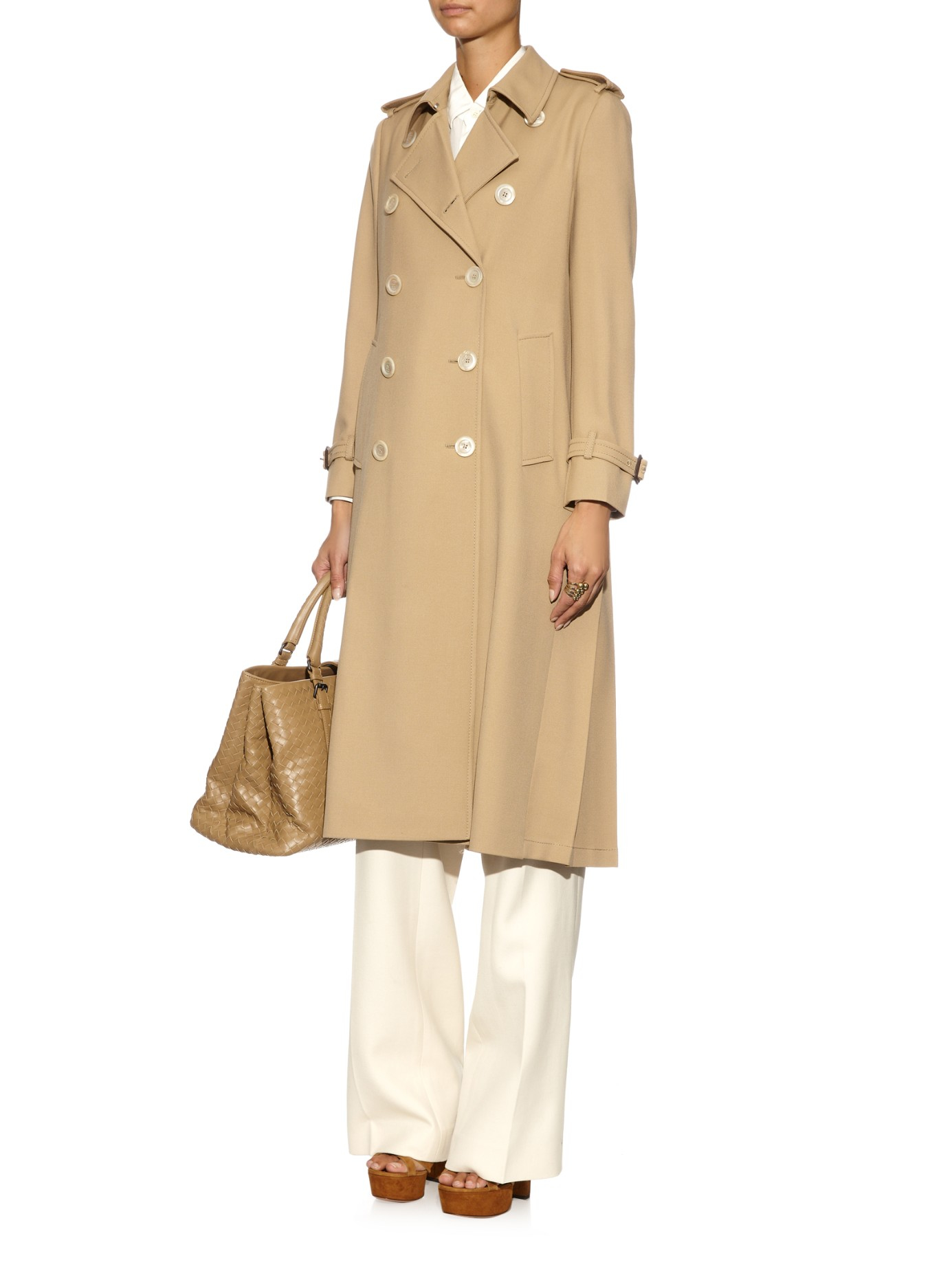 Lyst - Gucci Pleated Back Wool Trench Coat in Natural