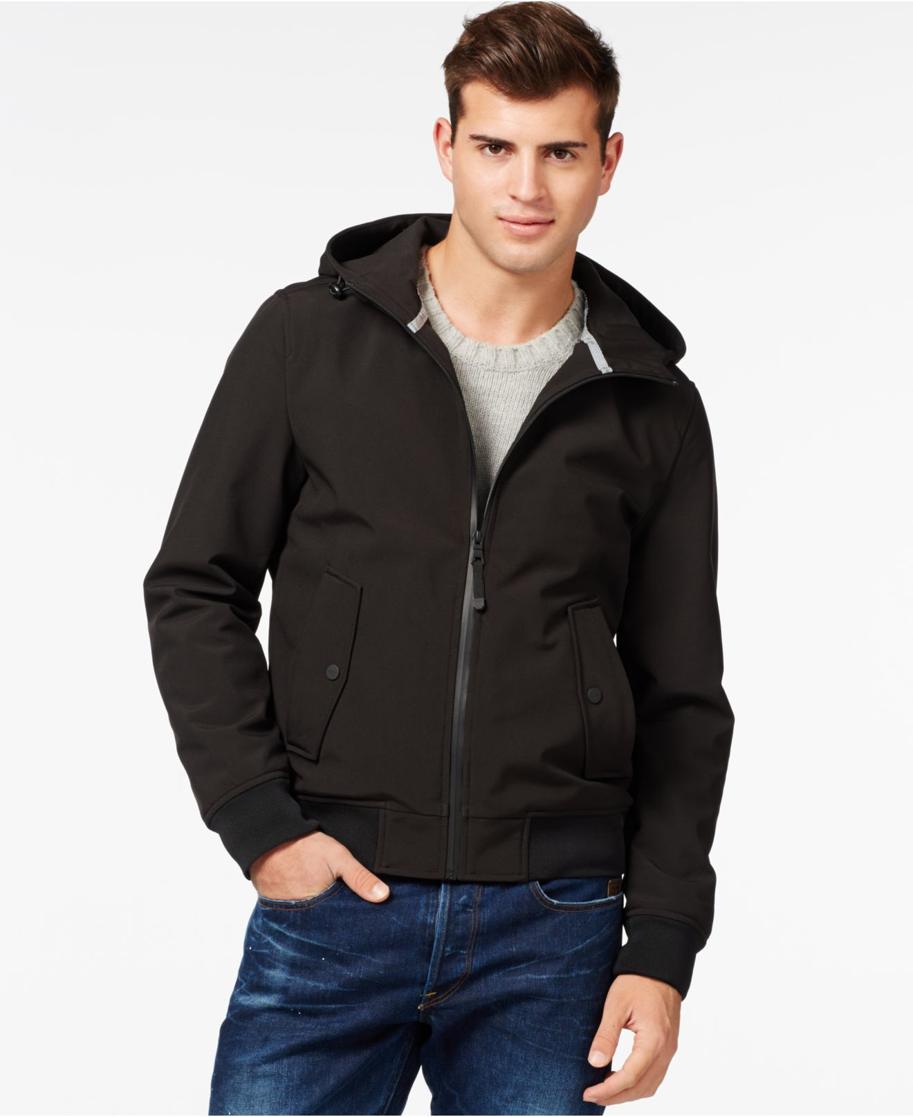 Guess Hooded Softshell Windbreaker Jacket in Black for Men | Lyst