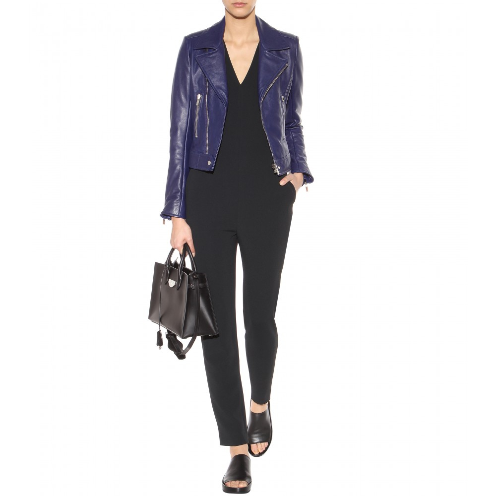 Balenciaga Leather Biker Jacket In Blue Lyst Gallery